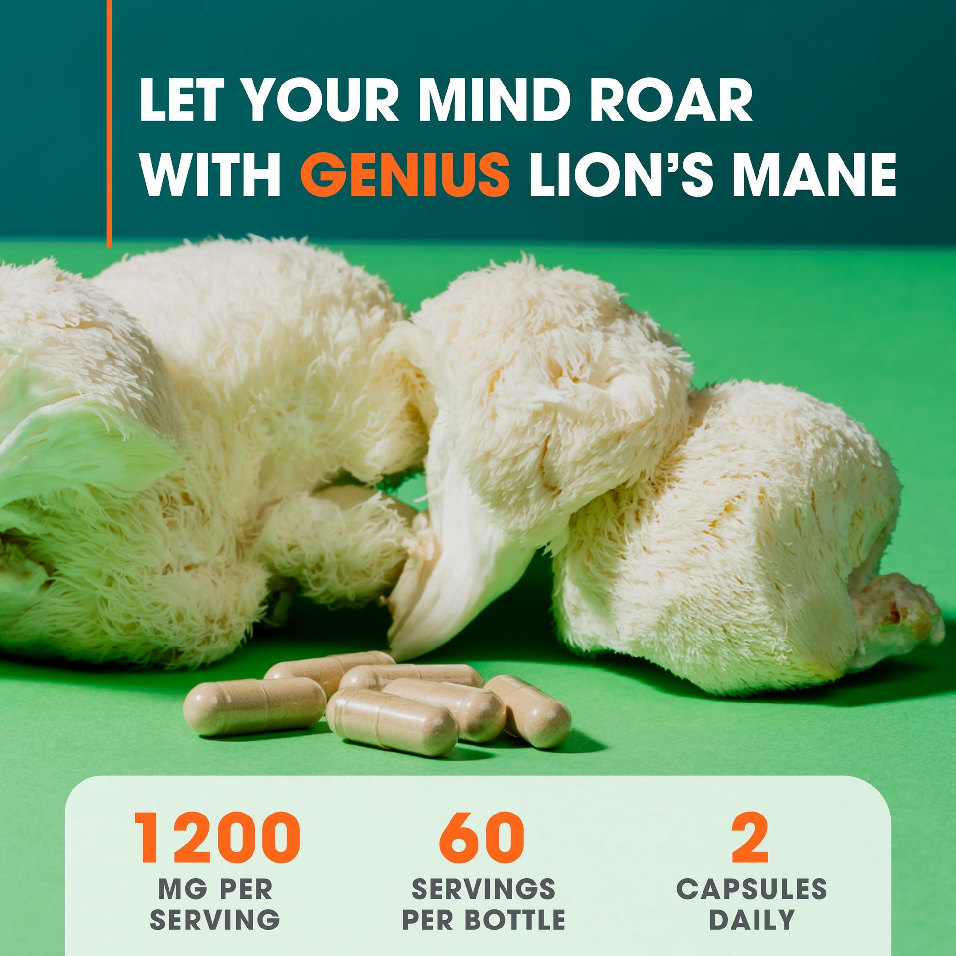 Genius Lions Mane Supplement Capsules - Organic Nootropic Supplement, 1200mg per The Genius BrandAu supplements