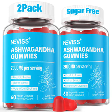 Ashwagandha Gummies, Magnesium Glycinate Gummies 2000mg for Adults, Vitamin B6, Zinc, Rhodiola Rosea, Lemon Balm, Relaxation Support, Natural Zzz, Brain, Muscle, Stamina, Energy, Sugar Free NEVISSAu supplements