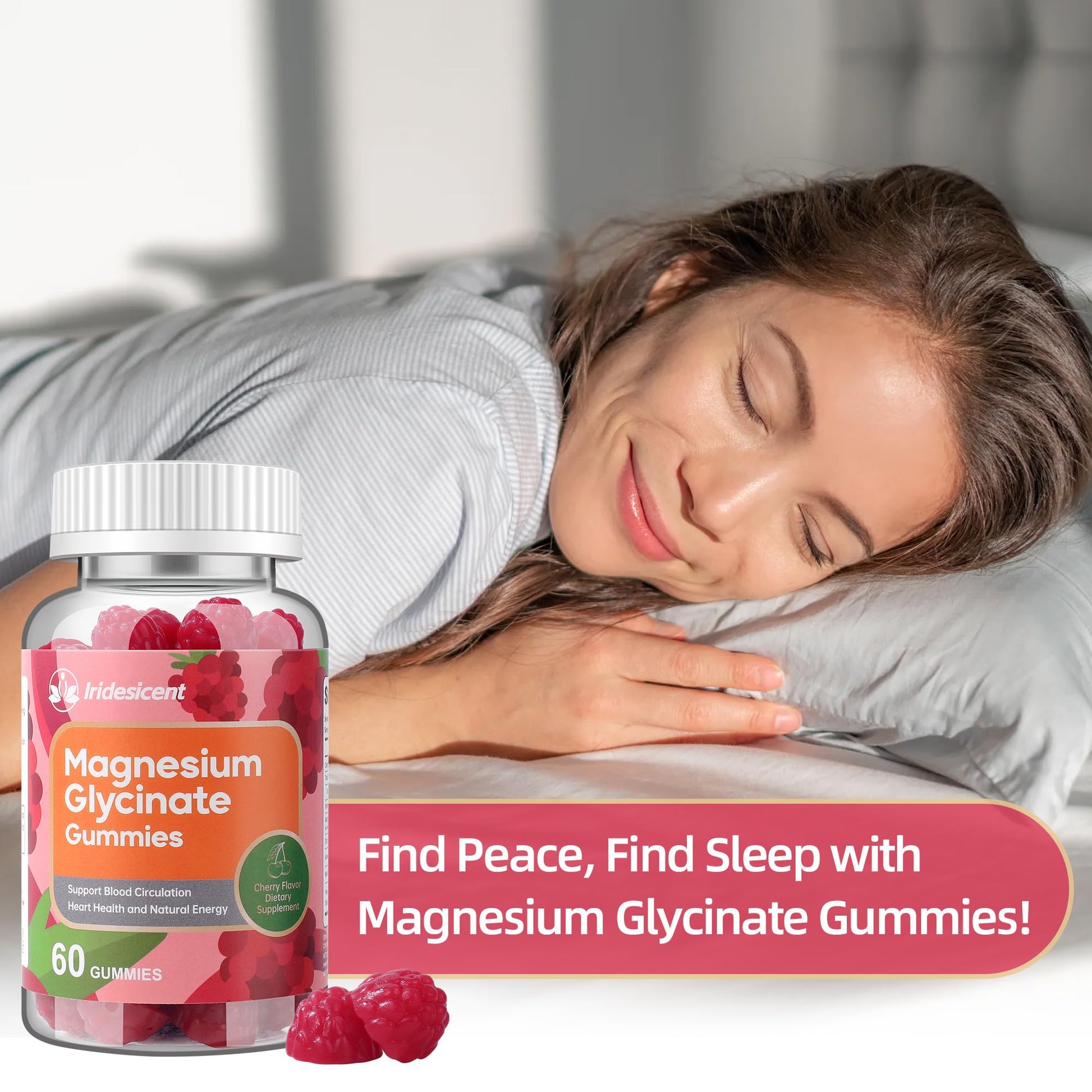 IRIDESICENT Magnesium Glycinate Gummies 400mg, Sugar Free Magnesium Supplement w/Ashwagandha, Zinc, Vegan Magnesium Glycinate Supplement for Adults - 120 Cherry Gummies IRIDESICENTAu supplements