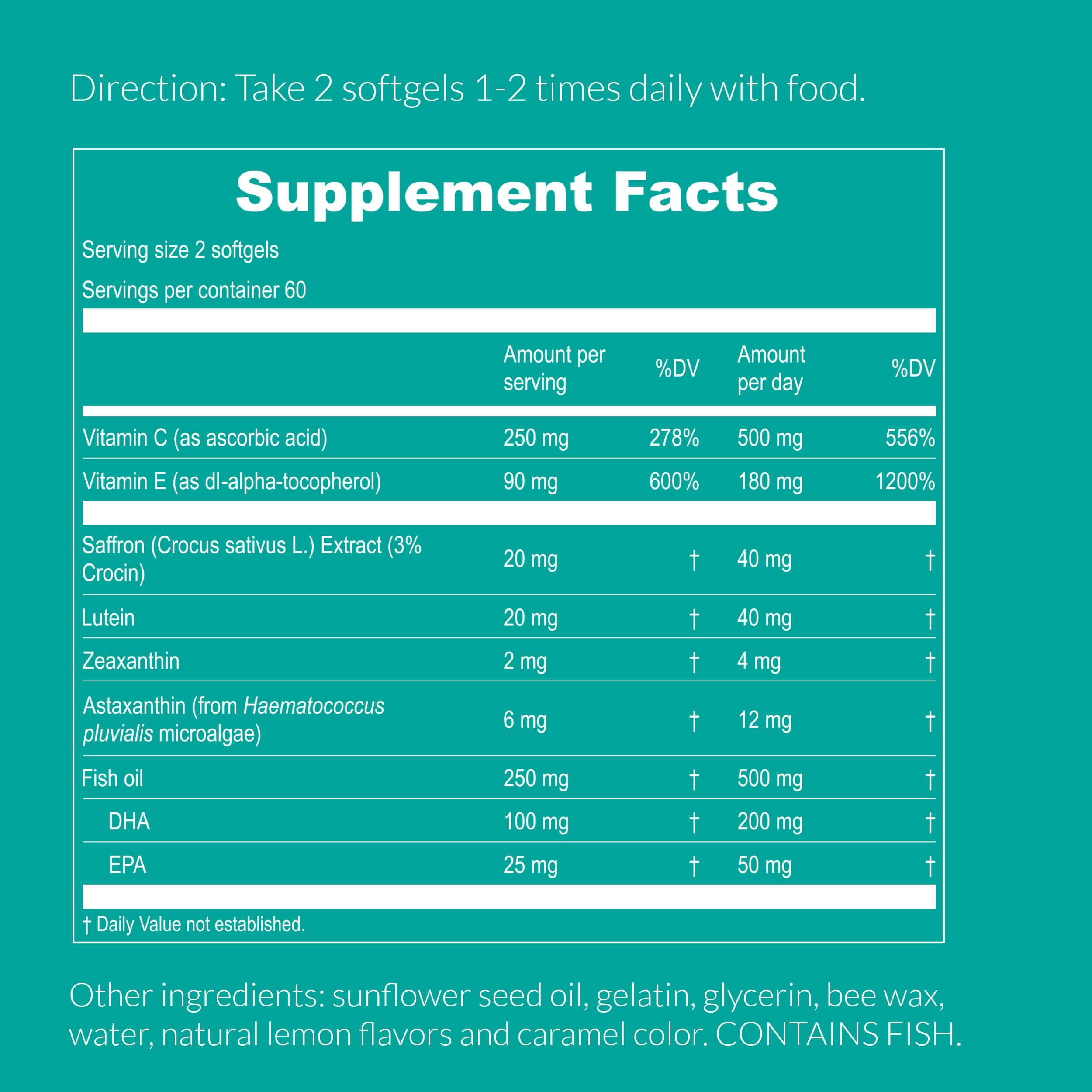 UpNourish AREDS 2 Plus Eye Vitamin Supplement, AREDS 2 Zinc Free Formula with Lutein, Zeaxanthin, Saffron, Astaxanthin & DHA - 120 softgels UpNourishAu supplements