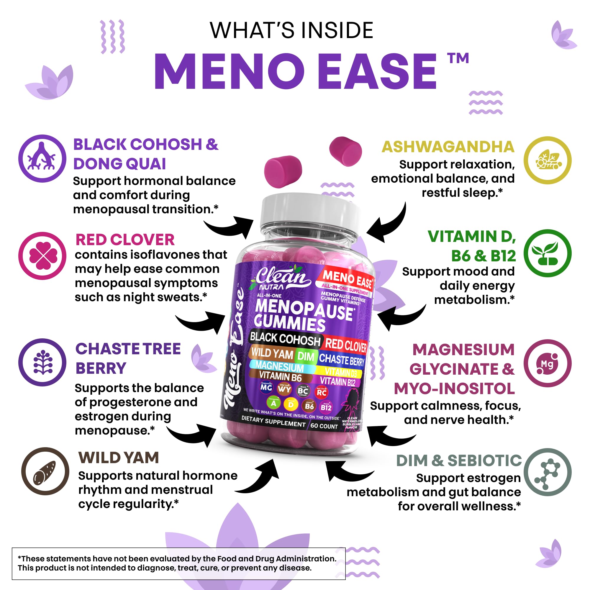 Menopause Supplement for Women Gummies with Black Cohosh, Wild Yam, DIM, Magnesium, Red Clover Chasteberry for Hormone Balance Relief Night Sweats Mood Plus Bergamot, Vitamin D3, Vitamin B6 B12 Clean NutraceuticalsAu supplements