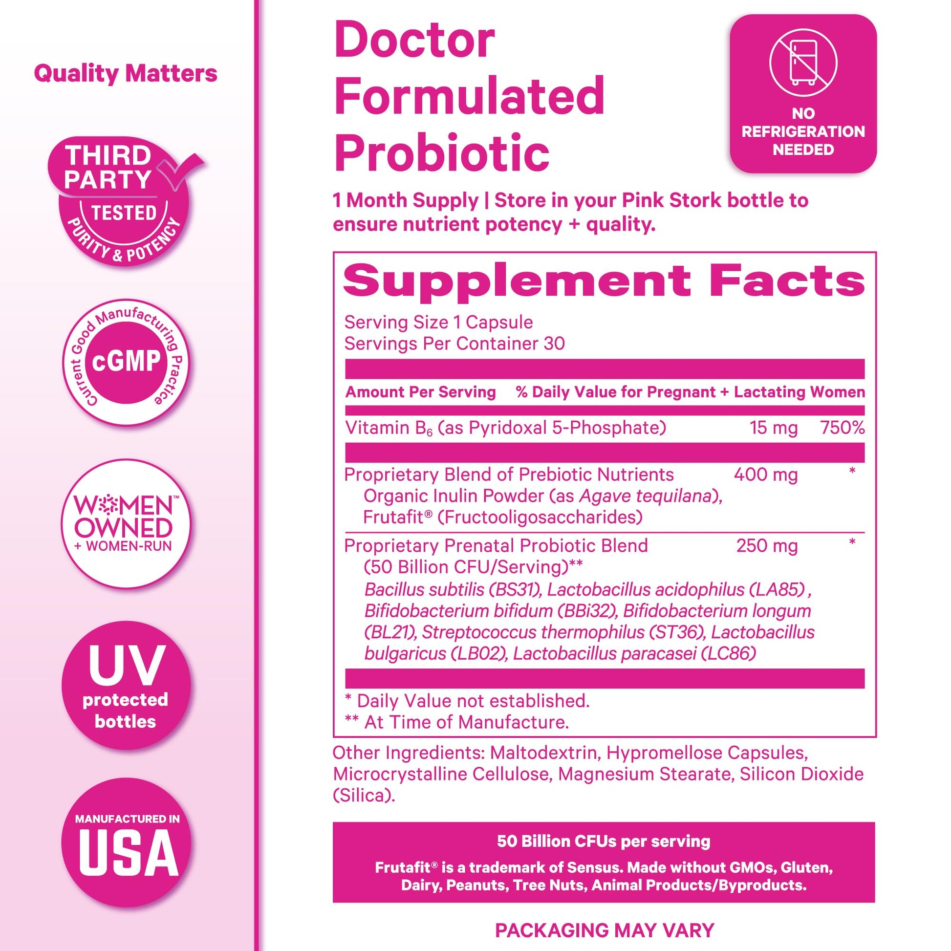 Pink Stork Prenatal Probiotic for Women with 50 Billion CFU | Vitamin B6 & Prebiotics | Pregnancy Probiotics for Morning Sickness | Digestive, Immune, & Gut Health | Vegan & Gluten-Free | 30 Capsules Pink StorkAu supplements