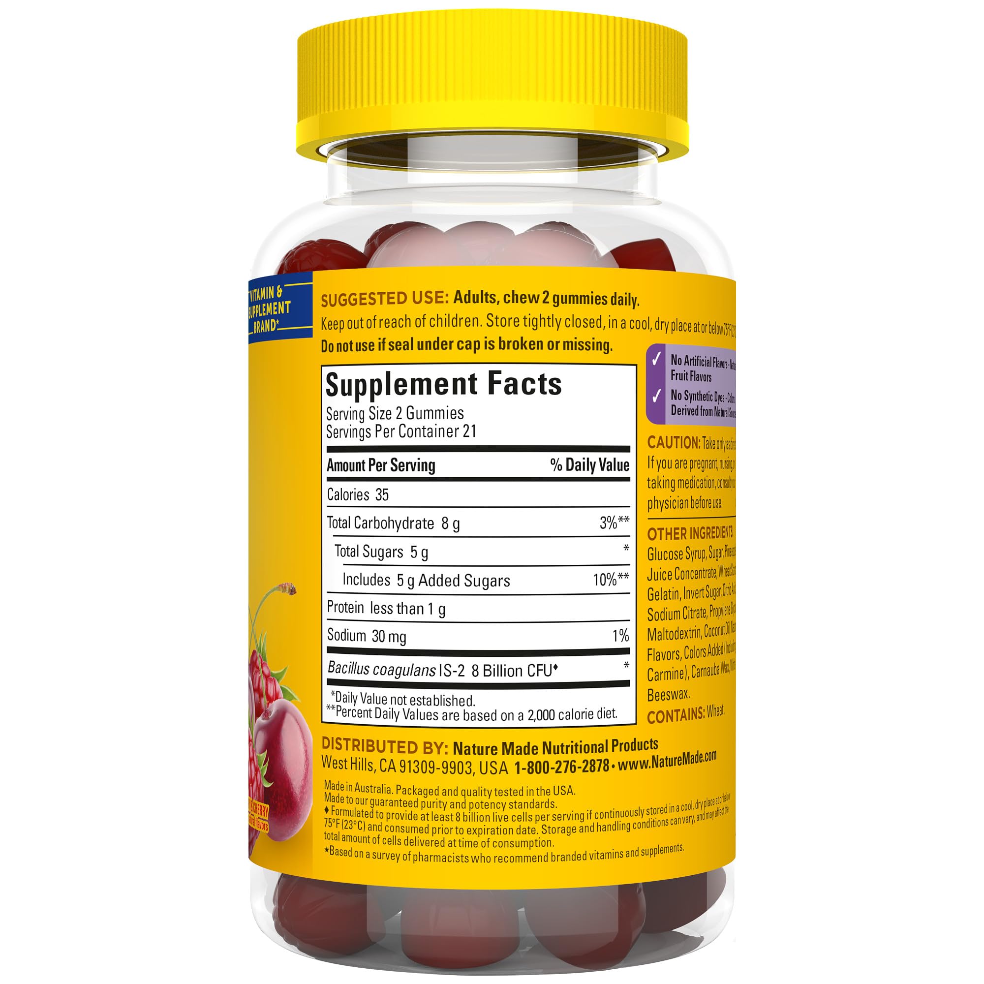 Nature Made Probiotics Extra Strength Dosage, Probiotics for Women and Men 8 Billion CFU per 2 Gummies, 42 Probiotic Gummies, 21 Day Supply Nature MadeAu supplements