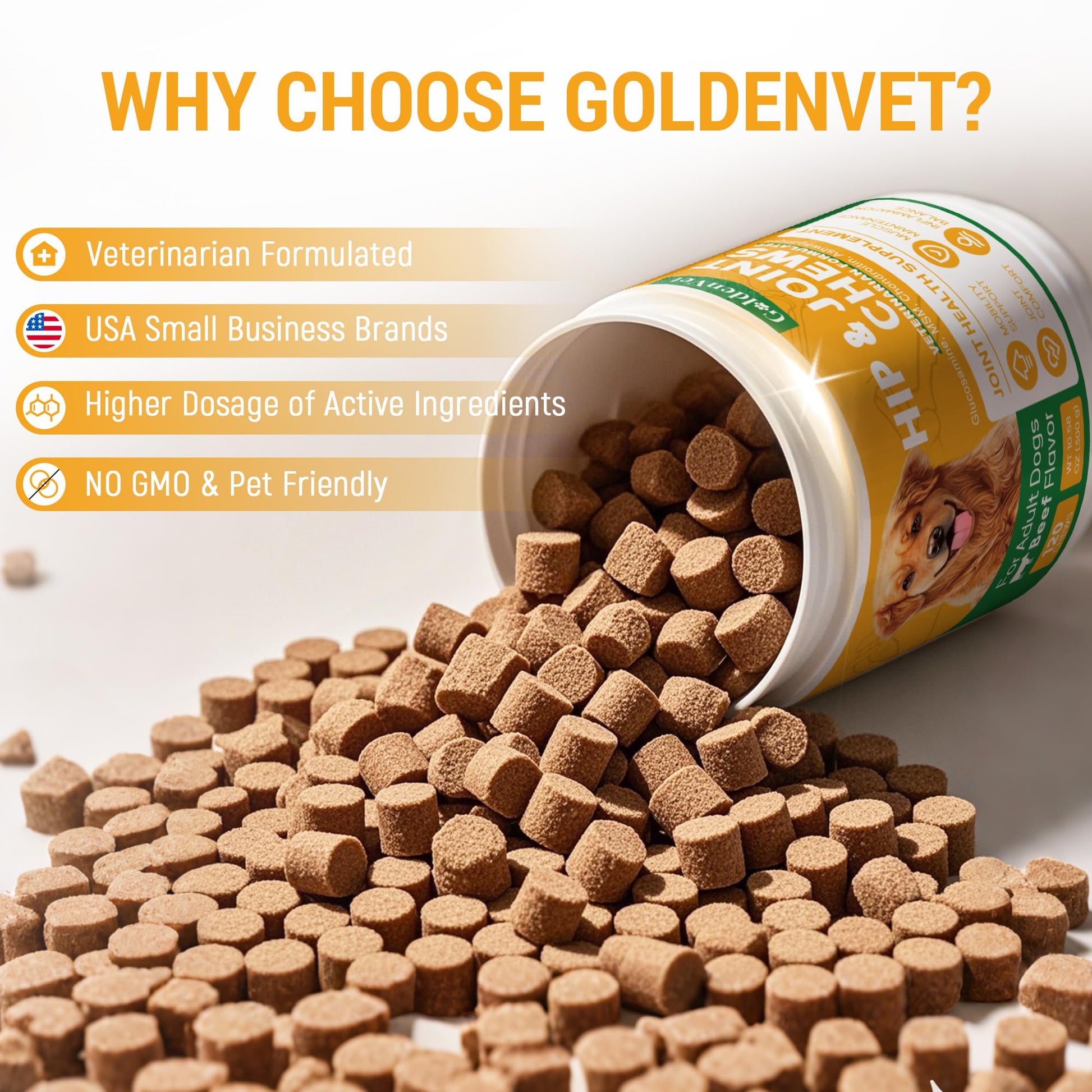 Hip and Joint Chews for Senior Dogs with Glucosamine HCL, Chondroitin, Green-lipped Mussel, Ashwagandha for Anti Inflammatory, Mobility Support, Muscle Maintenance, Joint Comfort 120 Ct GOLDENVETAu supplements