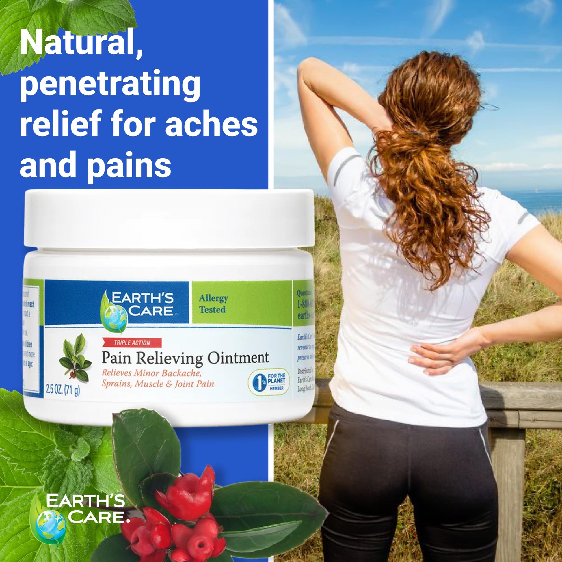 Earth's Care Pain Relieving Ointment - Triple Action Muscle and Joint Pain Relief Cream - Topical Analgesic 2.5 oz (3 Jars) Earth's CareAu supplements