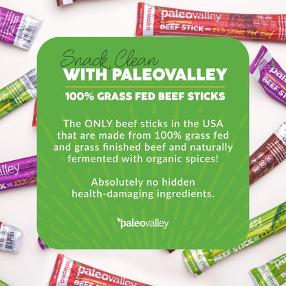 Paleovalley 100% Grass Fed Beef Sticks - Delicious Gluten Free Beef Snack - High Protein Keto Friendly, 40 Count Variety Pack PaleovalleyUS supplements