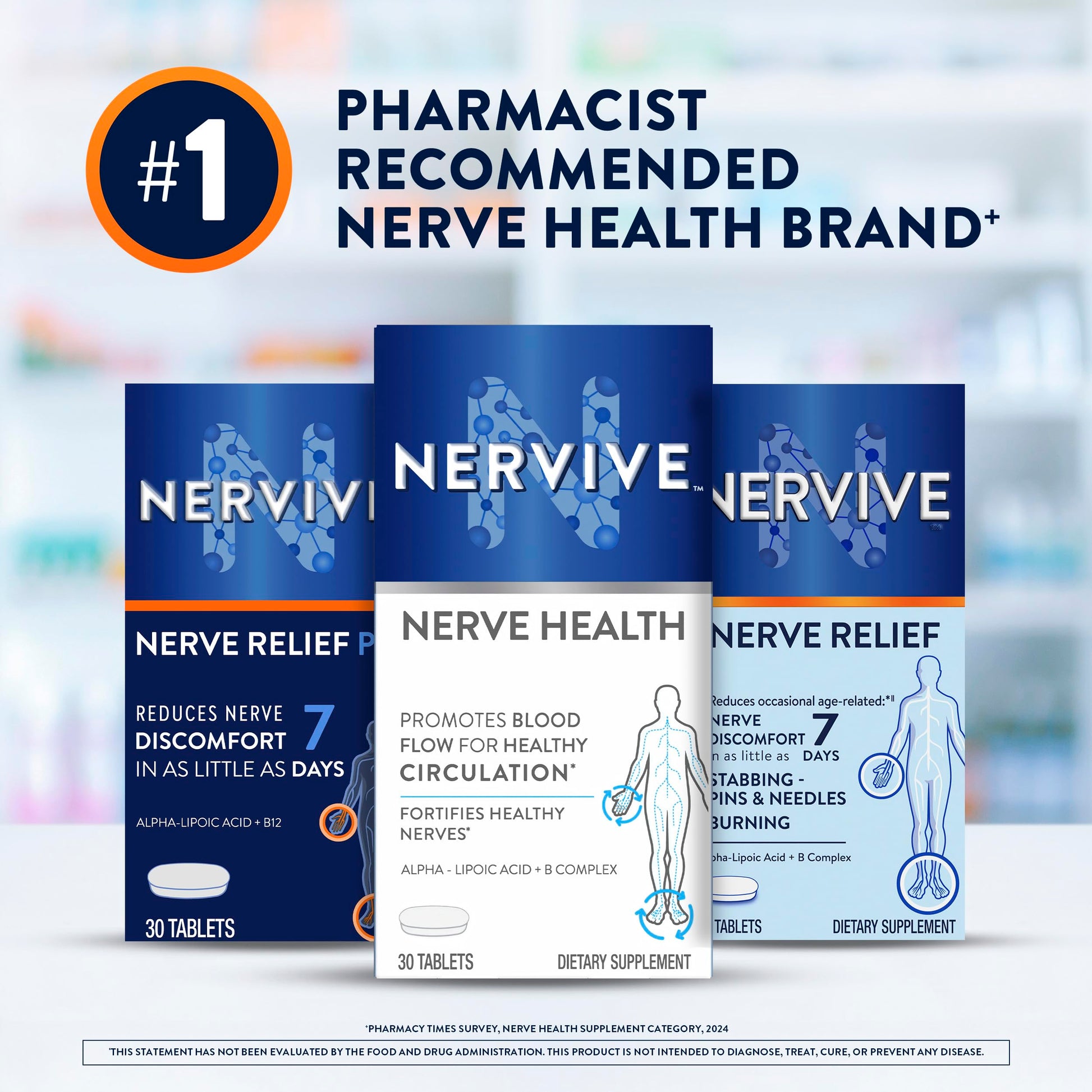 Nervive Nerve Health, Alpha Lipoic Acid, Fortify Nerve Health, Healthy Nerve Function, Healthy Blood Circulation, Supplement, Tablet, 60 Tablets NerviveAu supplements