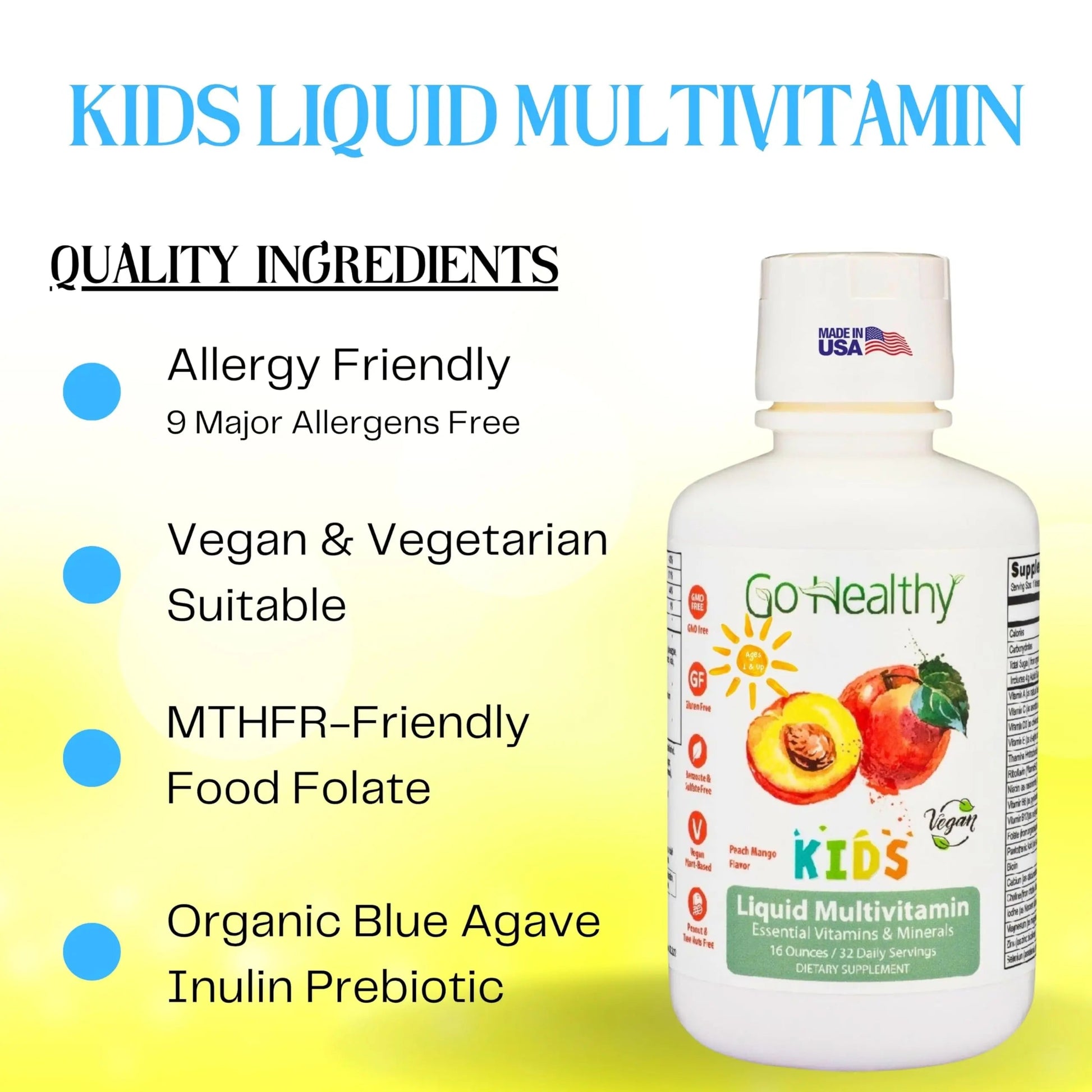 Go Healthy Kids Liquid Multivitamin | Immune Support | Kid Liquid Multivitamins | High Absorption | Vegan Vitamins | Kids Vitamins Multivitamin Go Healthy NaturalAu supplements