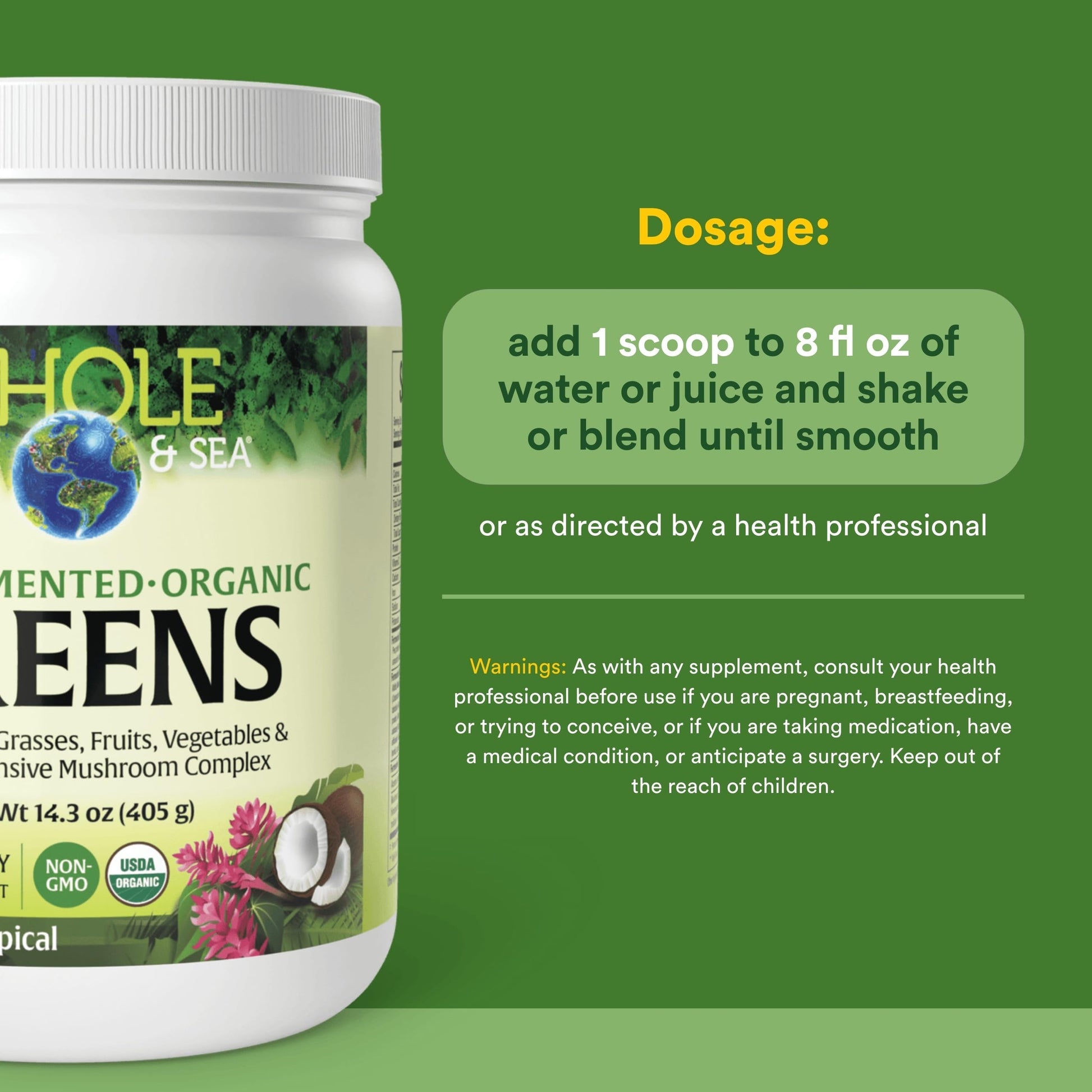 Whole Earth & Sea from Natural Factors, Organic Fermented Greens, Vegan Whole Food Supplement, Tropical, 14.3 Oz Natural FactorsAu supplements