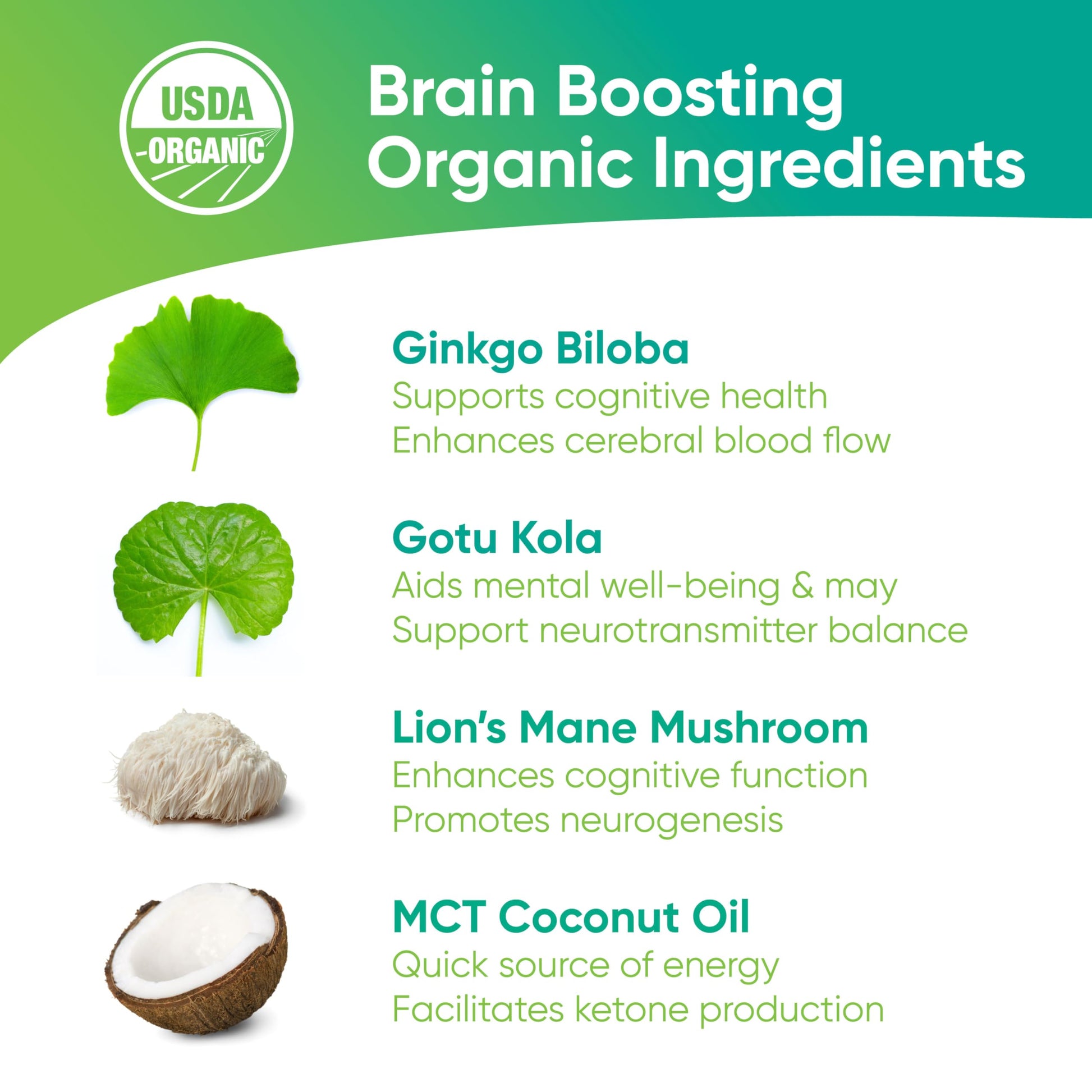 Brain Tea Focus & Memory - Brain Tea Organic Certified 4-in-1 Nootropic Herbal Supplement with Ginkgo Biloba, Gotu Kola, Lion’s Mane Mushroom, MCT Caffeine-Free for Mental Clarity (30 Sachets) Brain TeaAu supplements