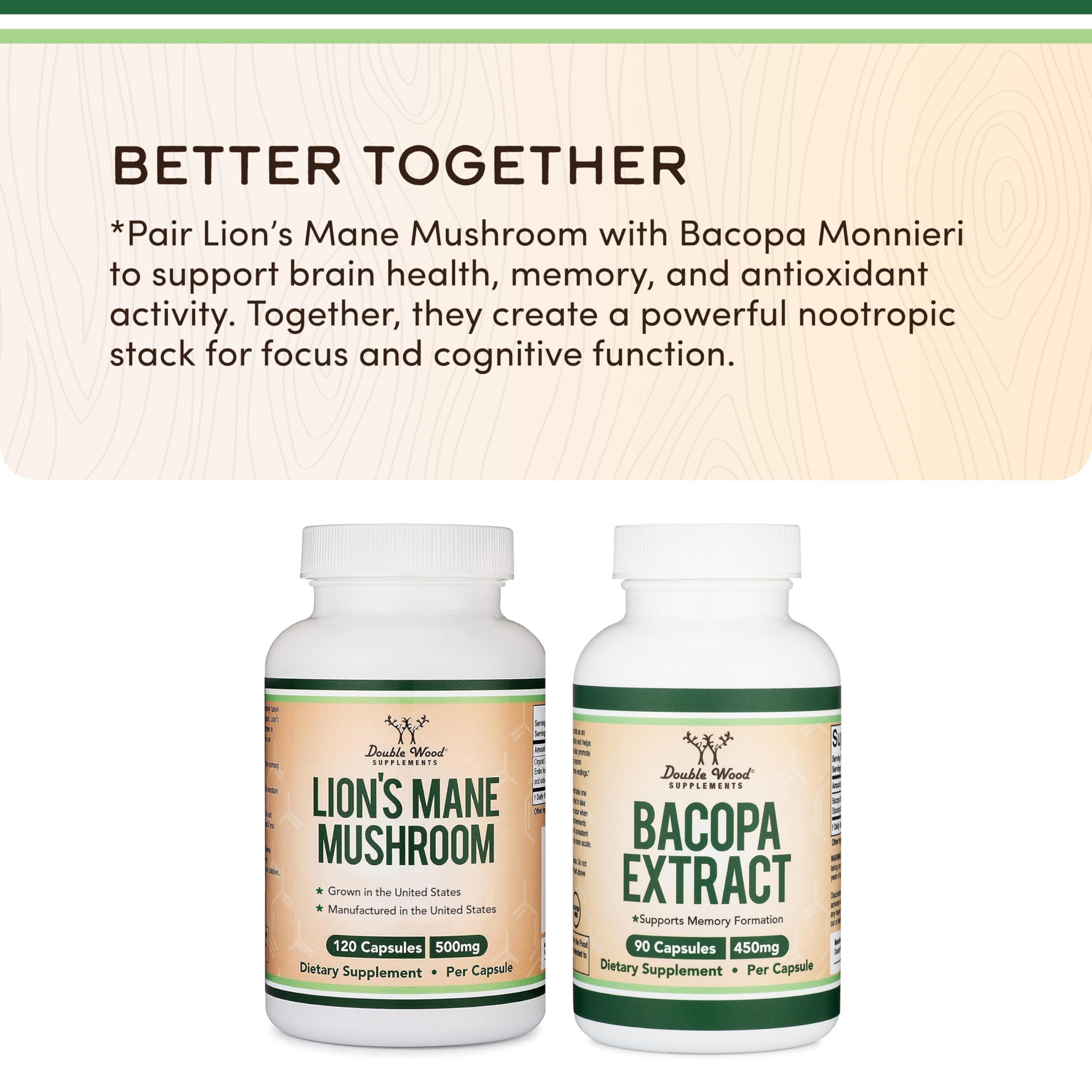 Organic Lions Mane Mushroom Capsules (120 Count), for Focus Support and Immune Health, Third Party Tested and Grown in The USA - by Double Wood Double Wood SupplementsAu supplements