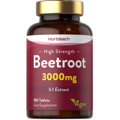 Beetroot Tablets 3000mg | 180 Count | High Strength 5:1 Extract Supplement | Nitric Oxide HorbäachUS supplements
