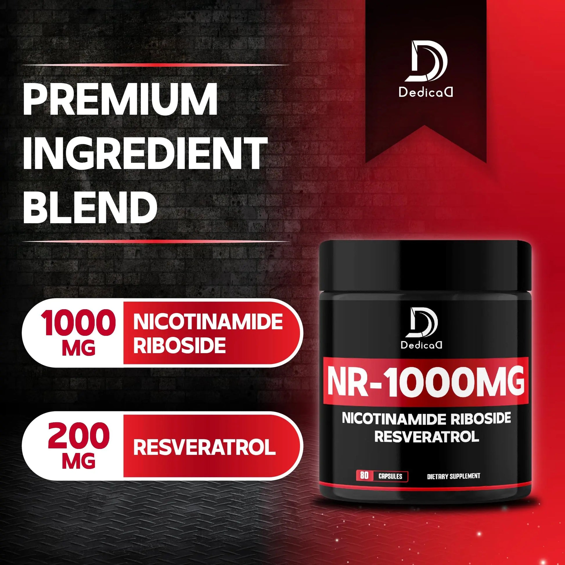 DEDICAD NAD Supplement with Nicotinamide Riboside and Trans Resveratrol - NR for Men & Women - 80 Capsules DEDICADnz supplements