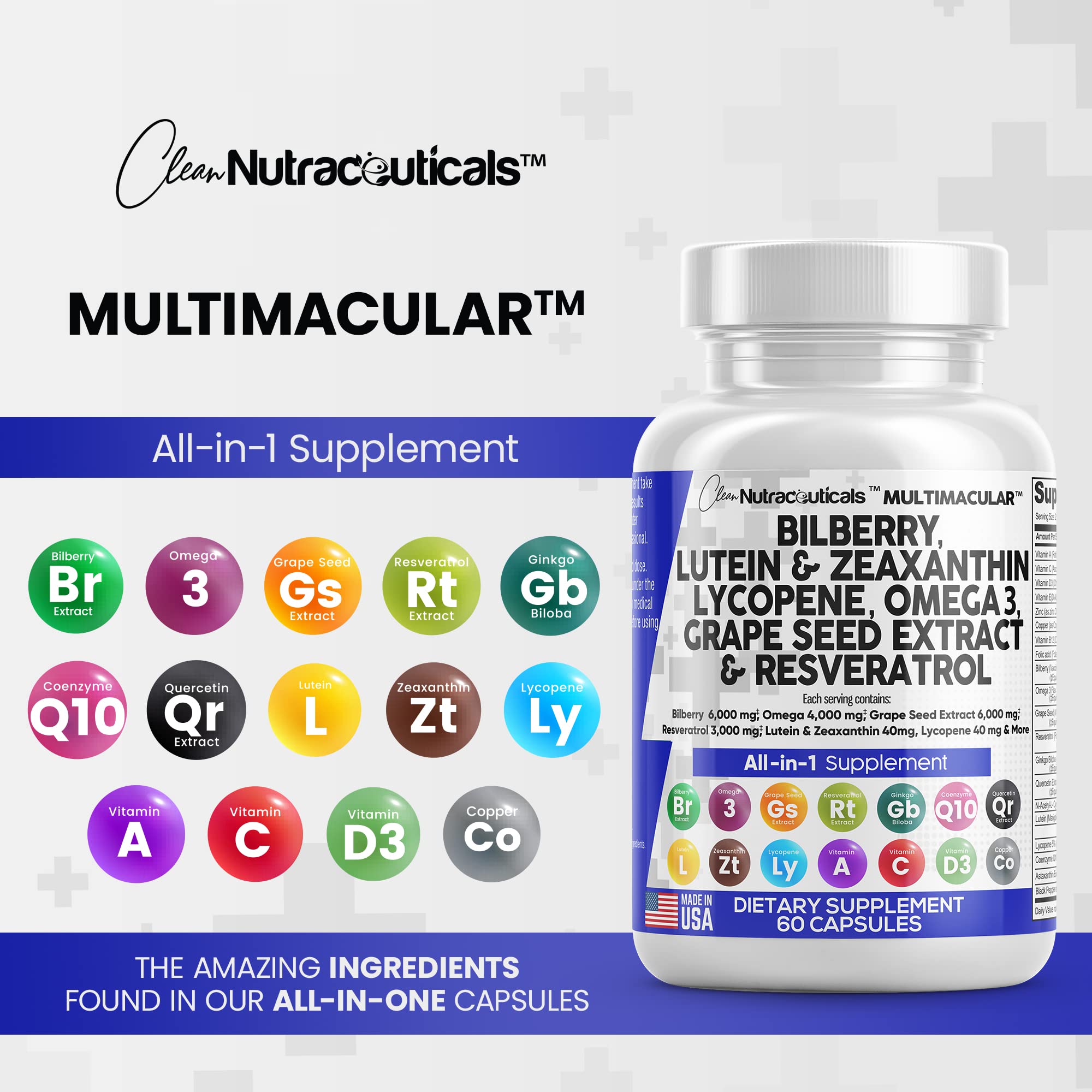 Eye Health Vitamins with Bilberry 6000mg Lutein & Zeaxanthin 40mg Lyco Clean NutraceuticalsUS supplements