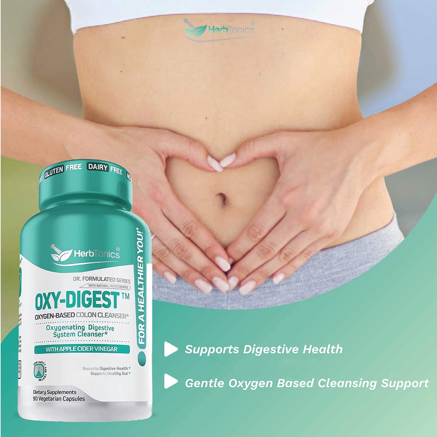 Herbtonics Oxygen Based Colon Cleanse and Detox Digestive System Formula | with Apple HerbtonicsUS supplements
