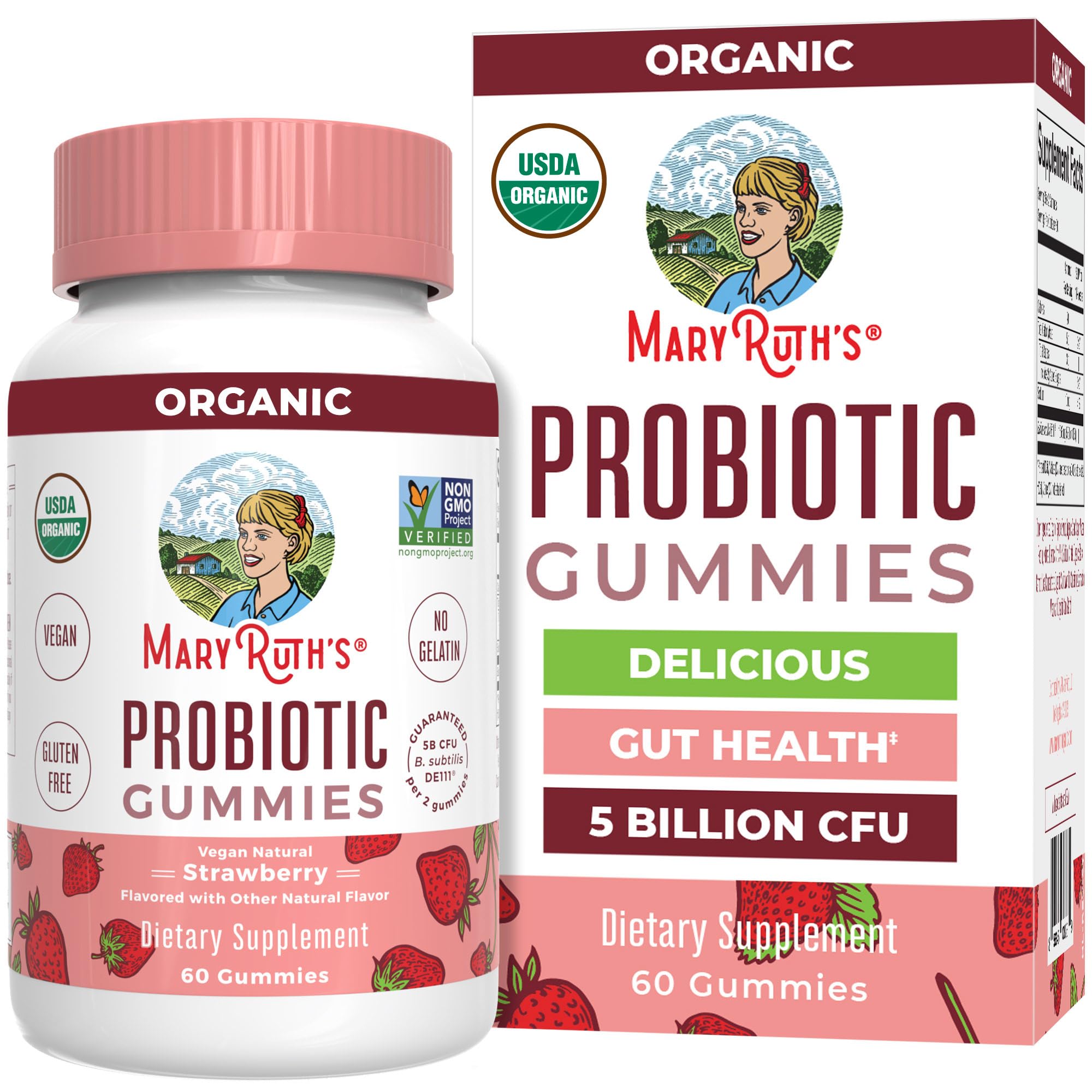 MaryRuth Organics USDA Organic Probiotic Gummies |Probiotics forWomen & Men Digestive Health & Gut Comfort Supplement 5 Billion CFU | Immune & Digestive Support | Vegan | Non-GMO | 60 Count MARYRUTH'SUS supplements