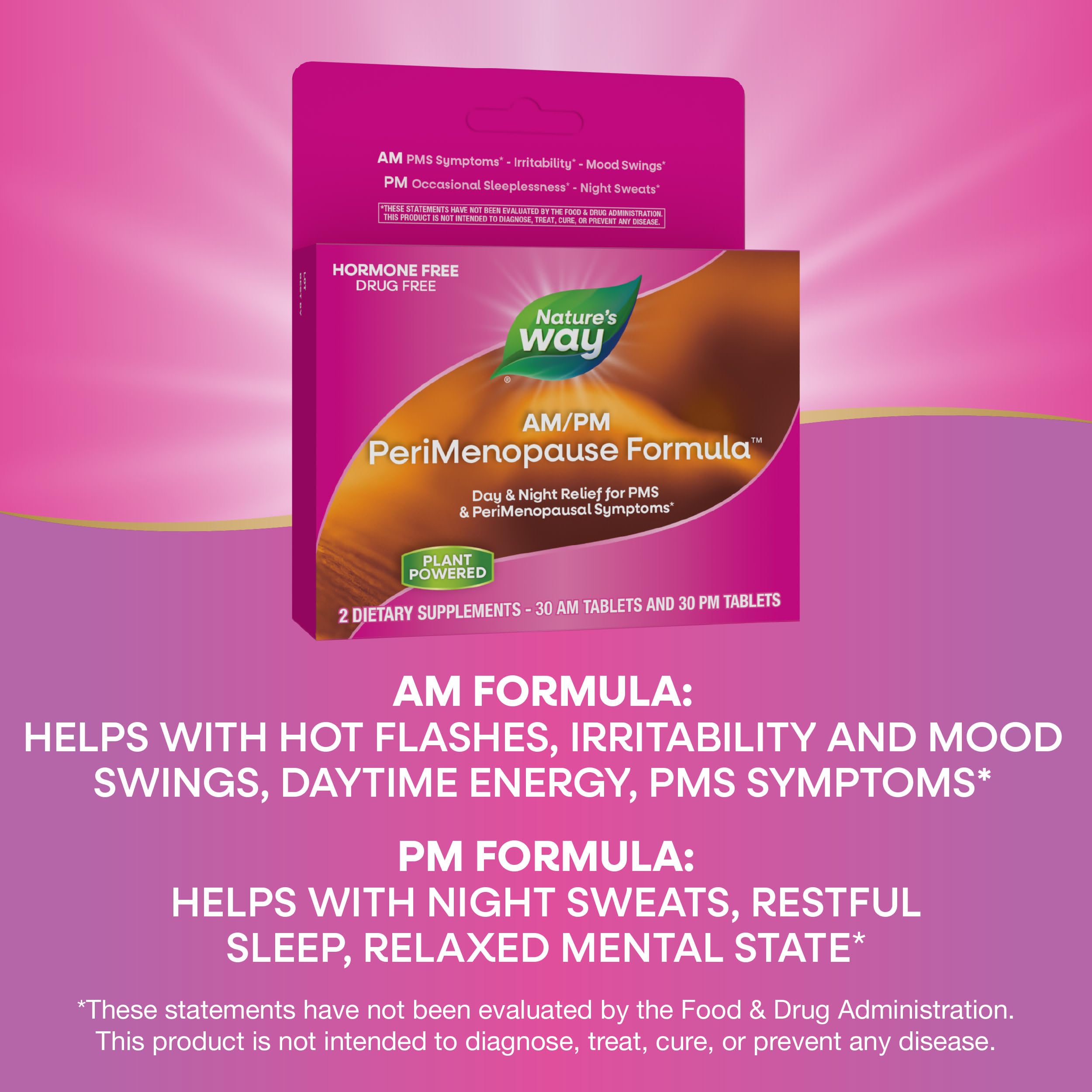 Nature's Way AM/PM PeriMenopause Formula, Perimenopause and PMS Symptom Support*, Hormone-Free, Hot Flashes*, PMS Symptoms*, Restful Sleep*, 30 AM & 30 PM Tablets Nature's WayAu supplements