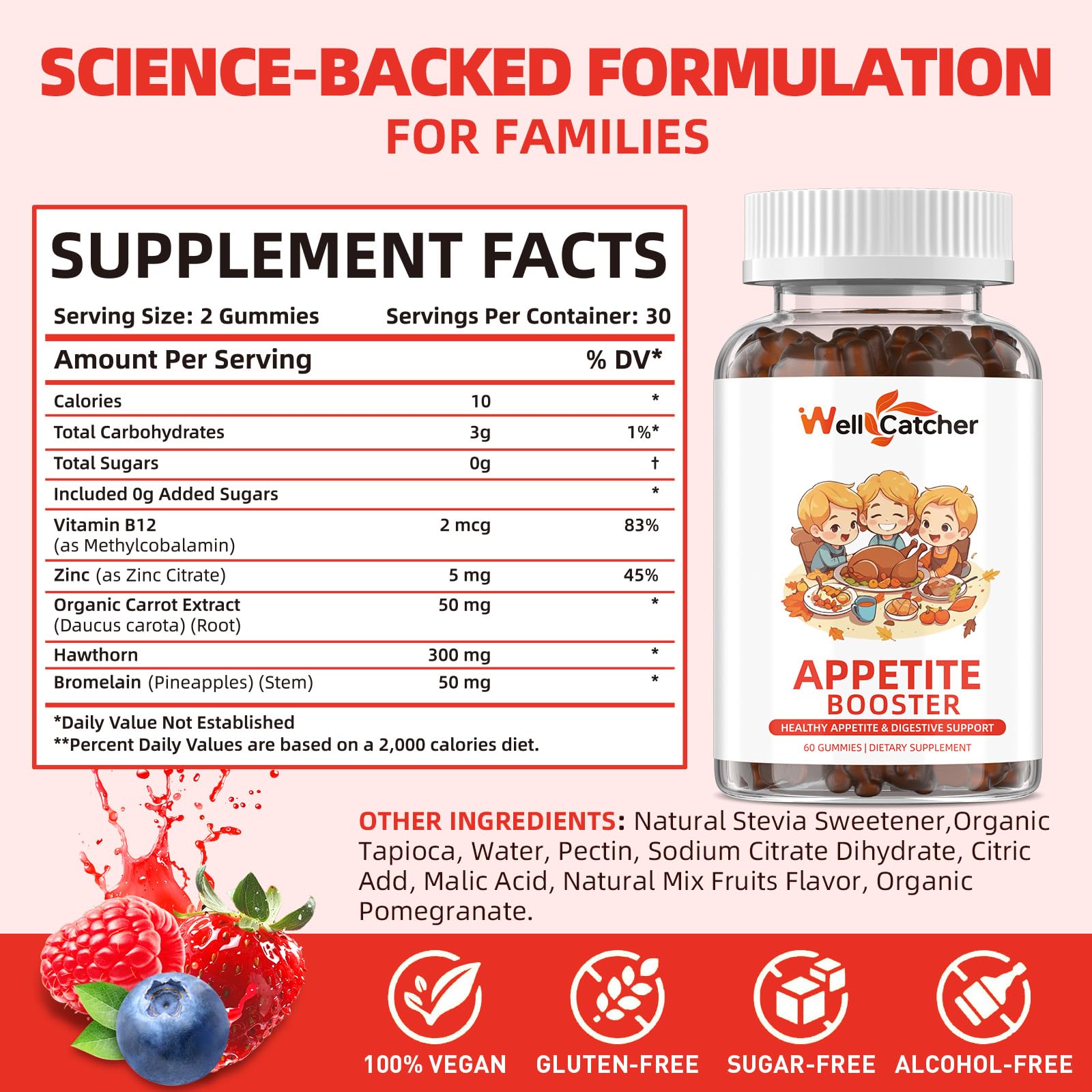Appetite Booster Gummies for Kids Adults: Appetite Support Supplement with Bromelain Hawthorn Zinc Vitamin B12 for Healthy Digestive & Nutritional Balance, Sugar Free Mixed Fruit Flavor Vegan 30 Days WellcatcherAu supplements