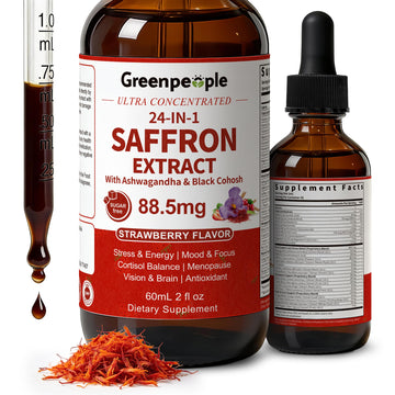 GREENPEOPLE Saffron Extract Supplements Drop - 24-in-1 88.5mg Saffron Extract with Ashwagandha,Black Cohosh & Lion's Mane for Mood&Focus,Stress Relief,Cortisol Reducer,Menopause – Vegan 2FL OZ GREENPEOPLEAu supplements