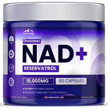 PURE HEALTH MAX PHM NAD Resveratrol Supplement - 10,000MG Extra Strength | NAD+ Liposomal Supplements for Men and Women | NMN & NMNH Alternative | 90 Capsules, 1.5 Months Supply PURE HEALTH MAXAu supplements