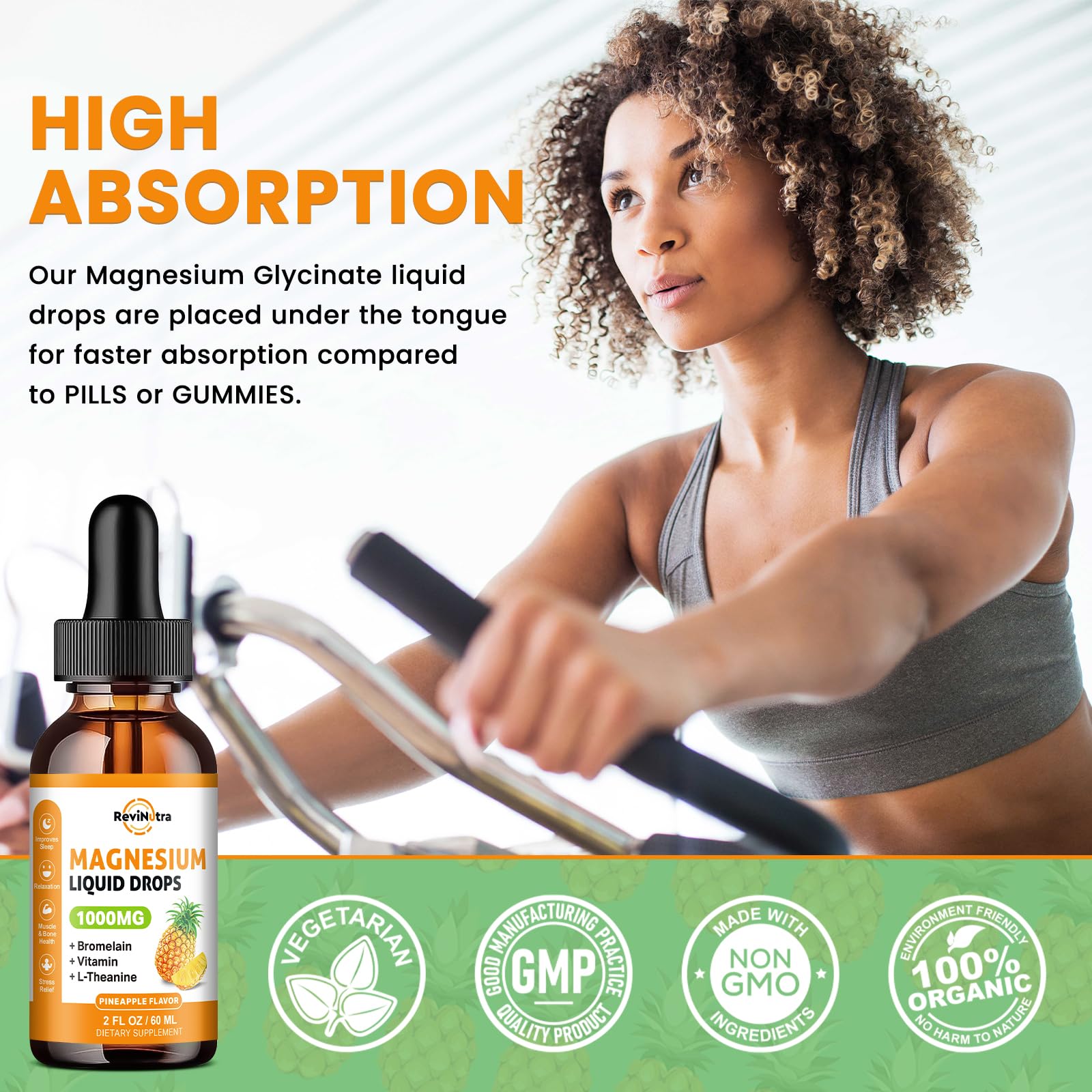 Magnesium Glycinate Liquid Drops, 1000mg of Liquid Magnesium Complex Supplement for Sleep, Nerve, Energy, Muscle, Bone, Calm & Digestion, High Absorption, 2 Fl Oz, Sugar-Free Pineapple Flavor ReviNutraAu supplements