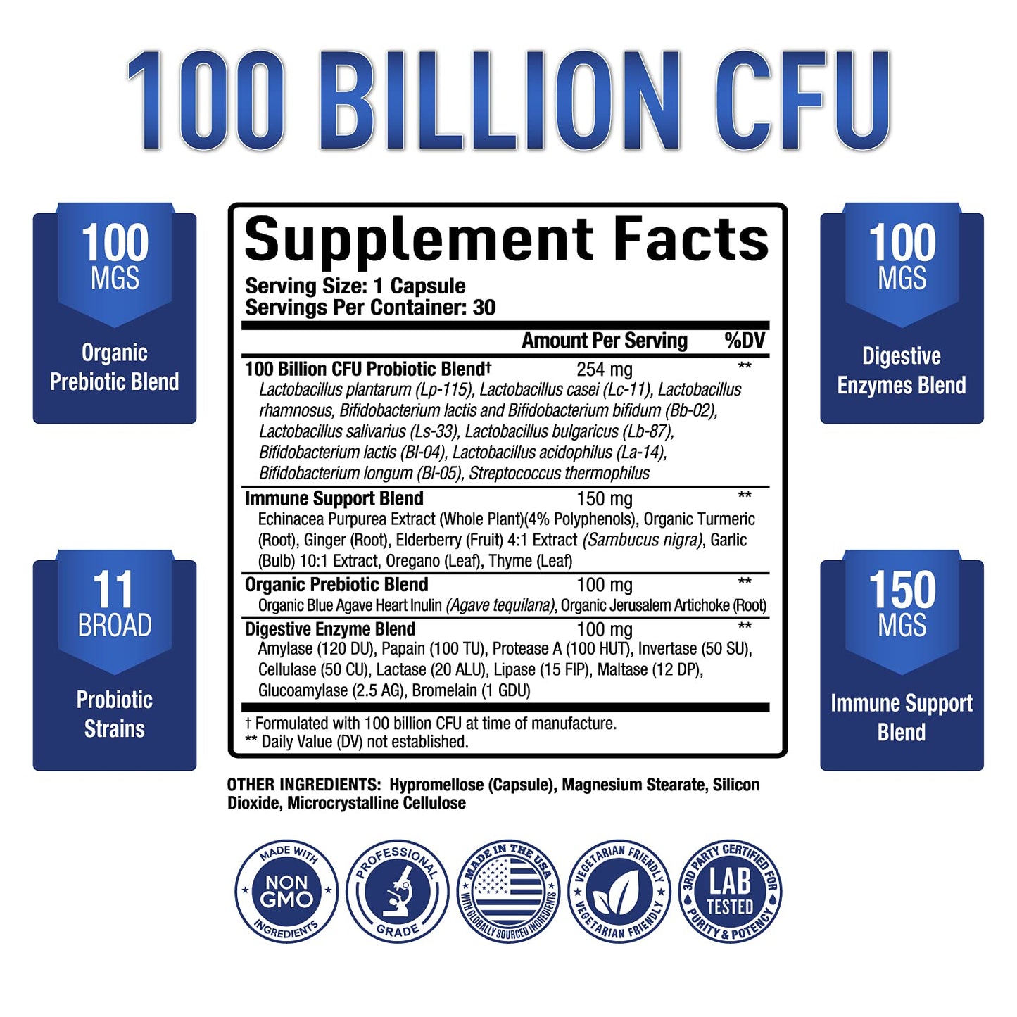 Purely Optimal Premium Probiotics 100 Billion CFU w/Digestive Enzymes Purely OptimalUS supplements