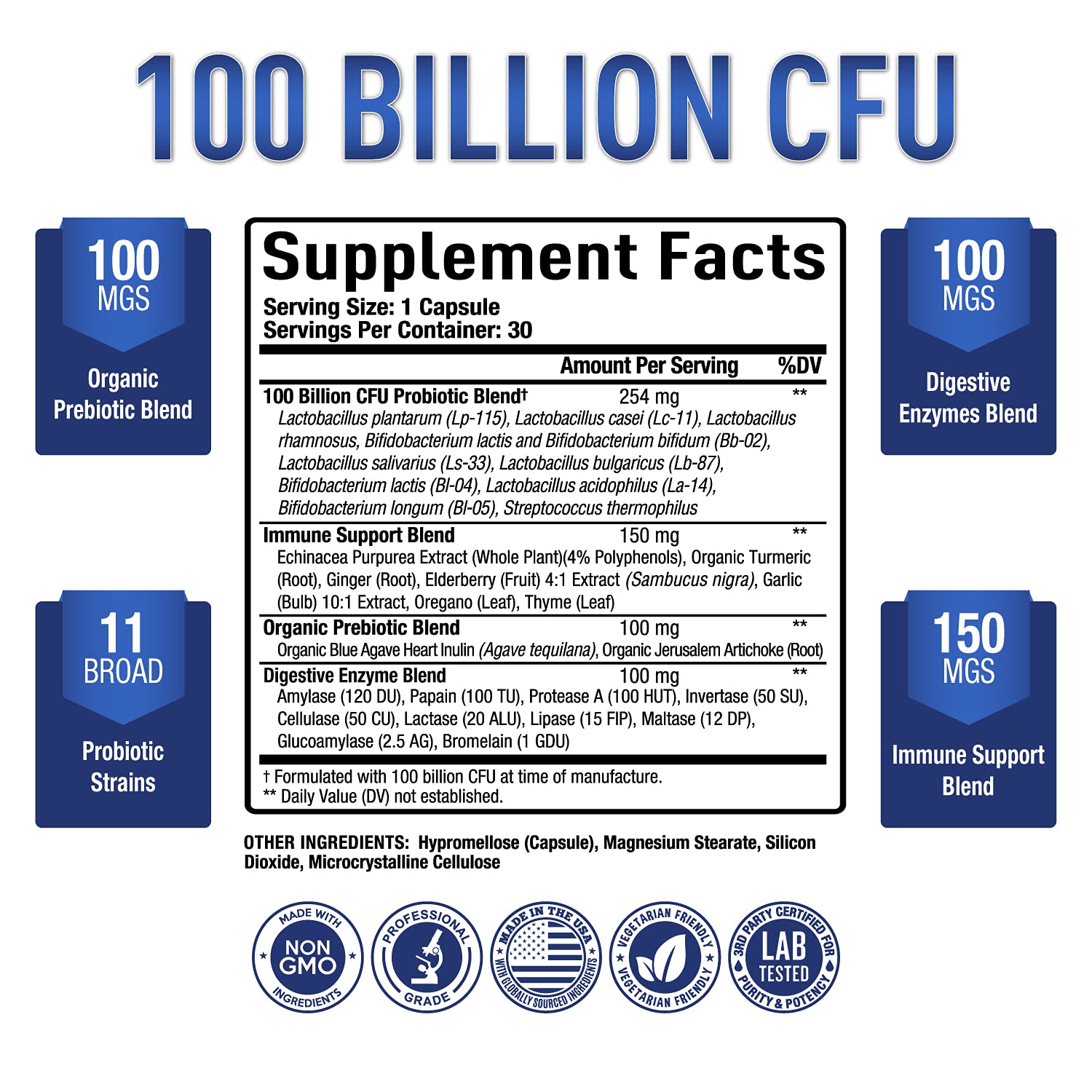 Purely Optimal Premium Probiotics 100 Billion CFU w/Digestive Enzymes Purely OptimalUS supplements