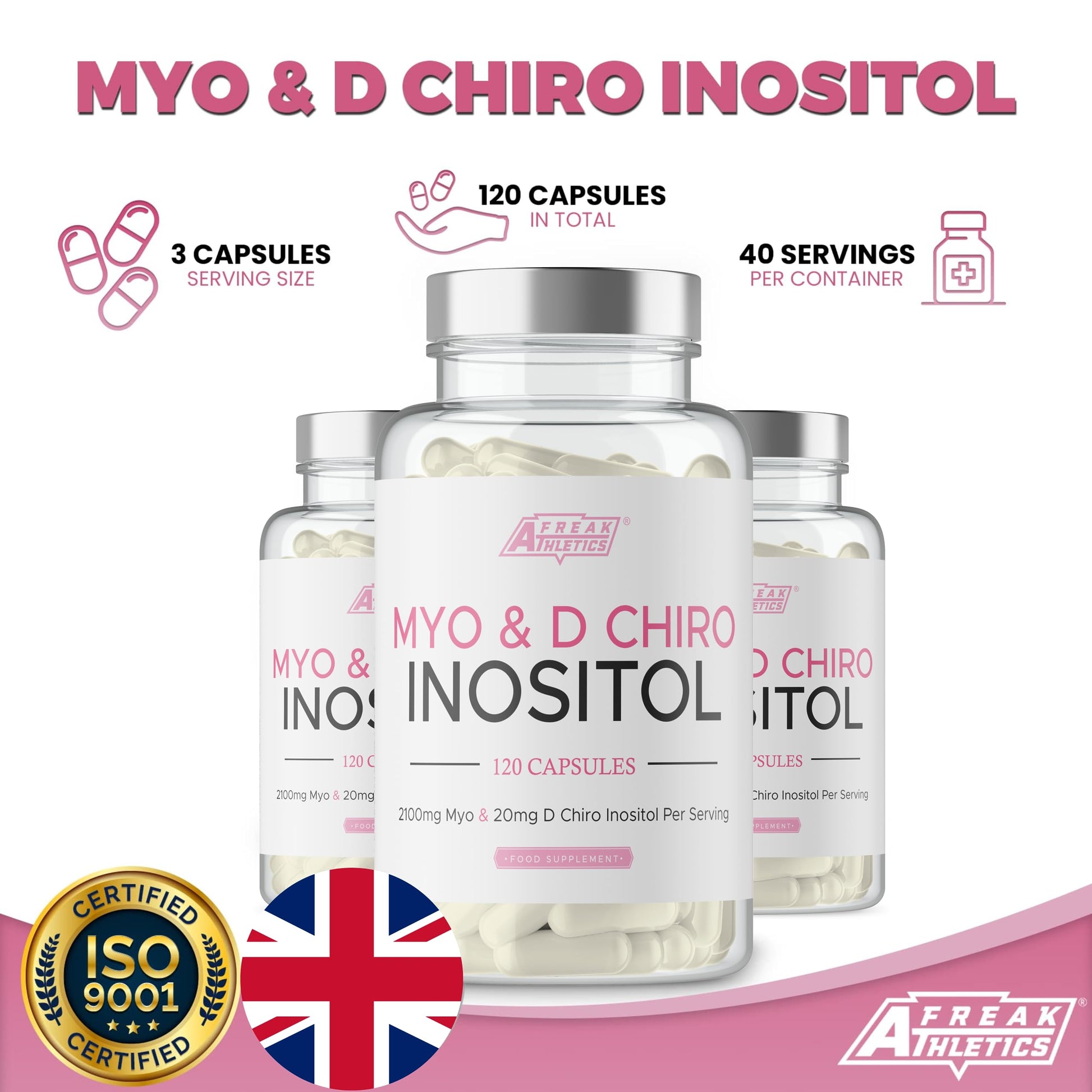 Myo-Inositol & D Chiro Inositol - Supports Women with PCOS -120 Capsules - Promotes Freak AthleticsUS supplements