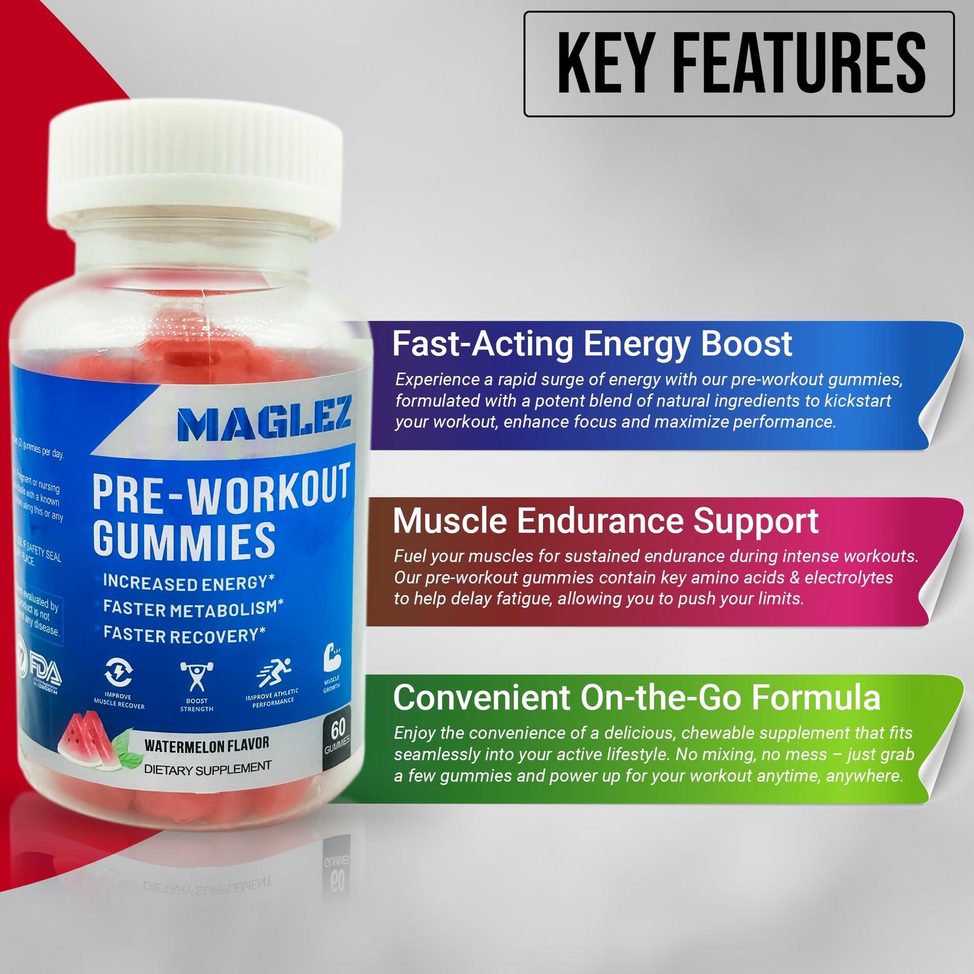 Maglez, Pre Workout Gummies for Men & Women, PreWorkout Gummy with Beta Alanine MAGLEZAu supplements