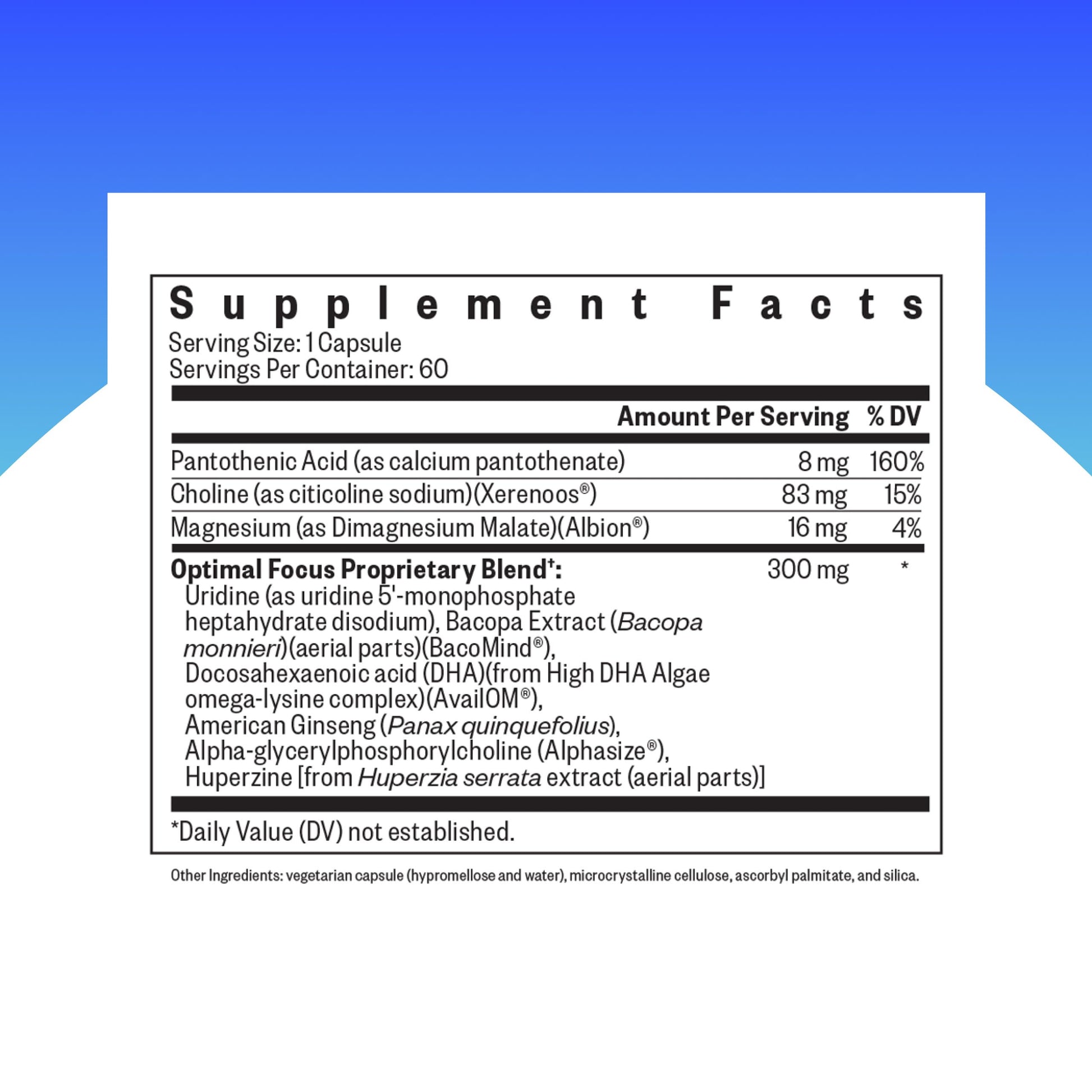Seeking Health Optimal Focus, Stimulant-Free and Caffeine-Free Nootropic Support for Memory and Focus, with Choline, DHA from Algae, American Ginseng, Vegan and Vegetarian (60 Capsules) Seeking HealthAu supplements
