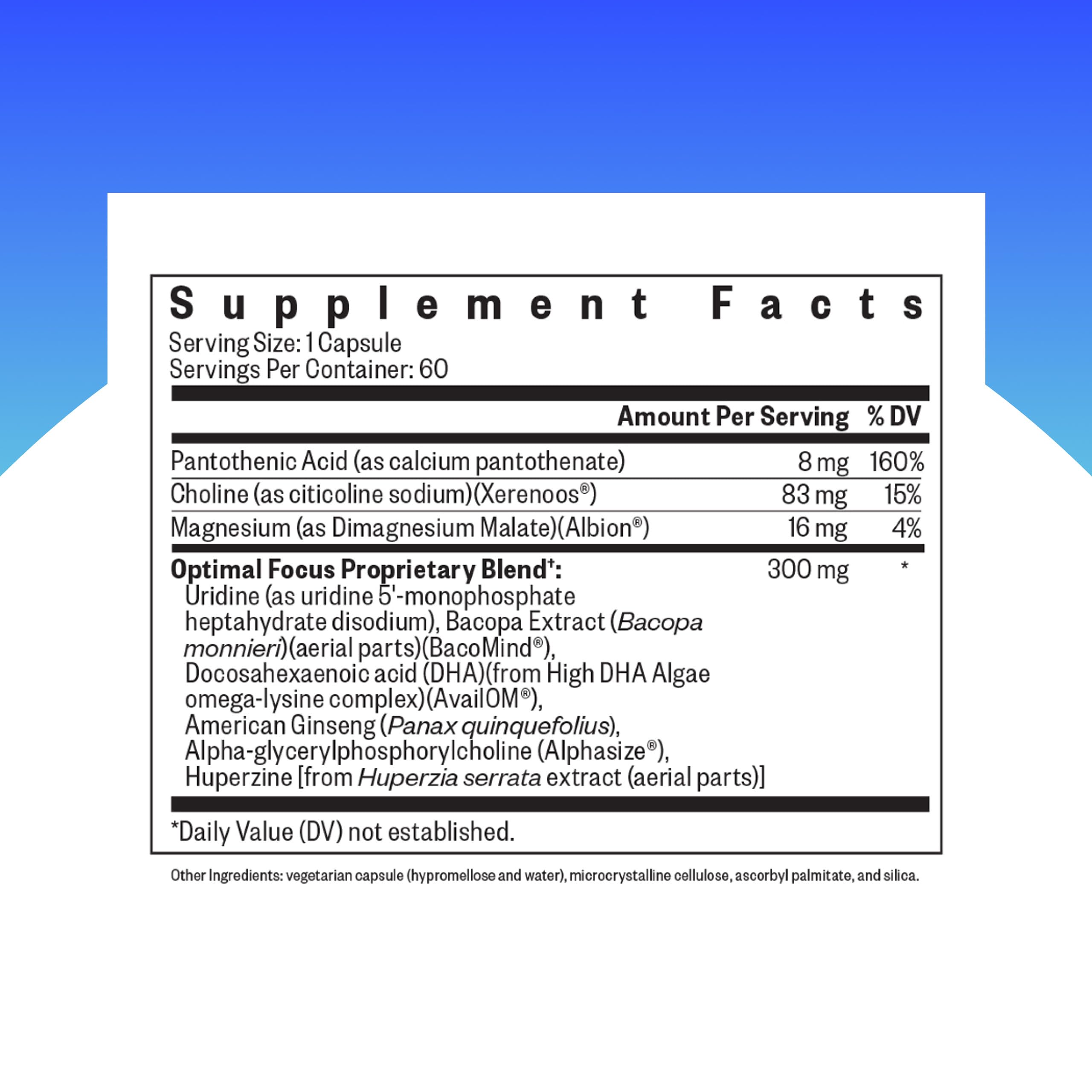 Seeking Health Optimal Focus, Stimulant-Free and Caffeine-Free Nootropic Support for Memory and Focus, with Choline, DHA from Algae, American Ginseng, Vegan and Vegetarian (60 Capsules) Seeking HealthAu supplements