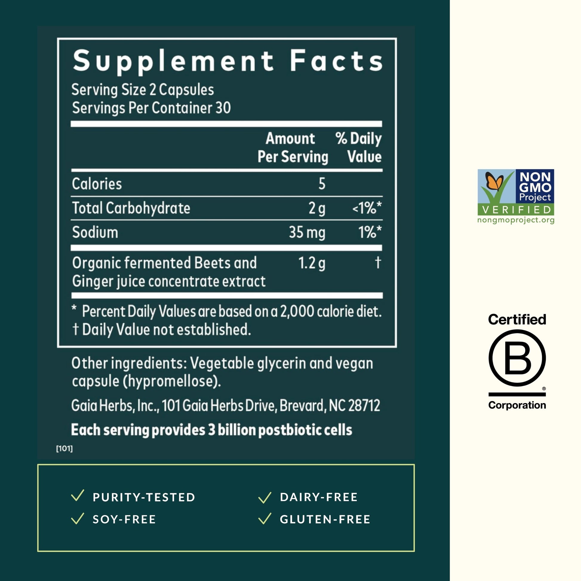 Gaia Herbs Ginger-Beet Postbiotic - Supplement for Gut & Heart Health Support* - Made with Fermented Beets & Ginger - Free from Dairy, Soy & Gluten - 60 Vegan Liquid Phyto-Caps (30 Servings) Gaia HerbsAu supplements