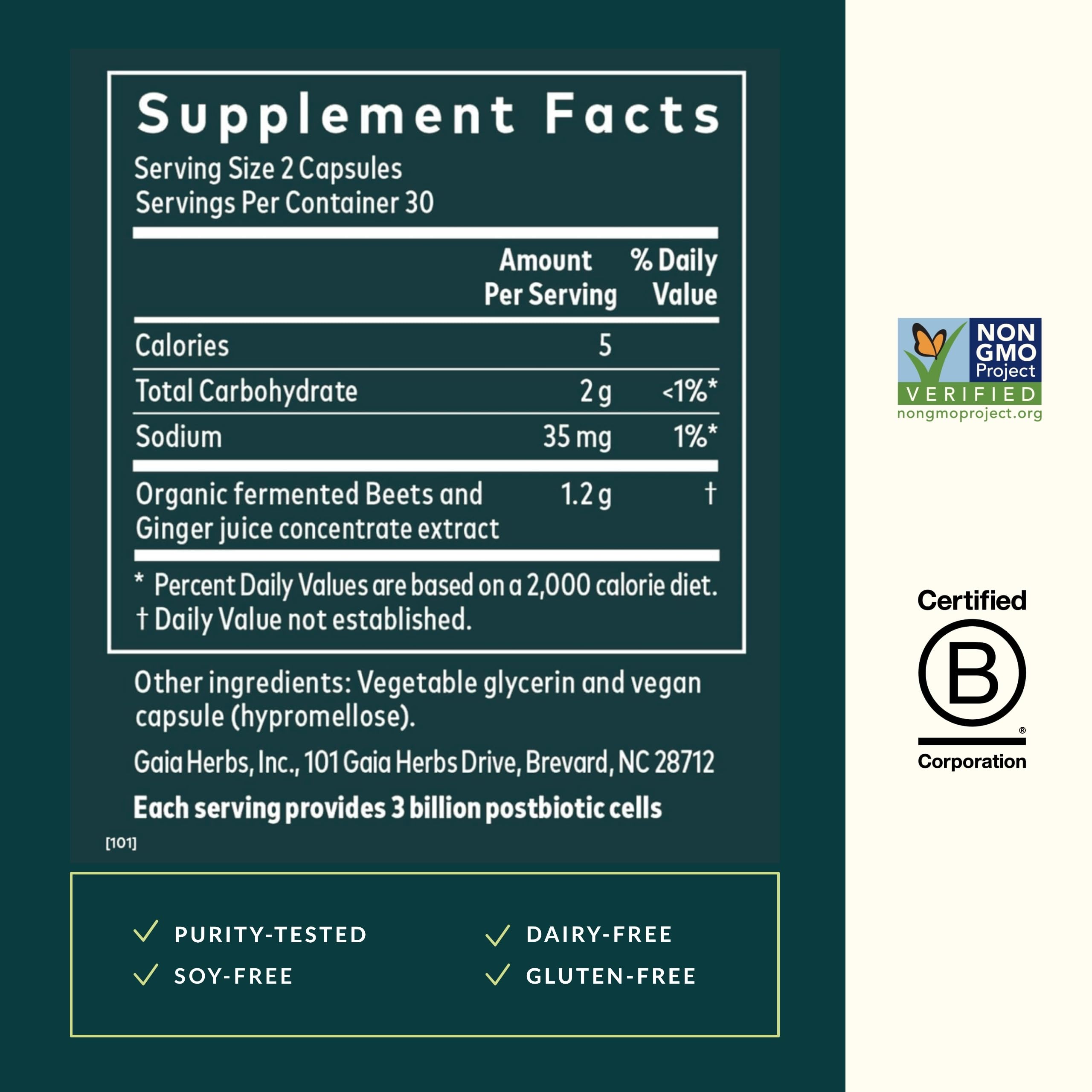 Gaia Herbs Ginger-Beet Postbiotic - Supplement for Gut & Heart Health Support* - Made with Fermented Beets & Ginger - Free from Dairy, Soy & Gluten - 60 Vegan Liquid Phyto-Caps (30 Servings) Gaia HerbsAu supplements