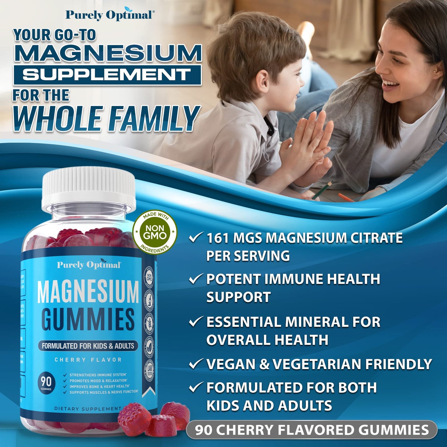 Premium Magnesium Gummies Kids & Adults - Magnesium Citrate for Digestion Support Purely OptimalUS supplements