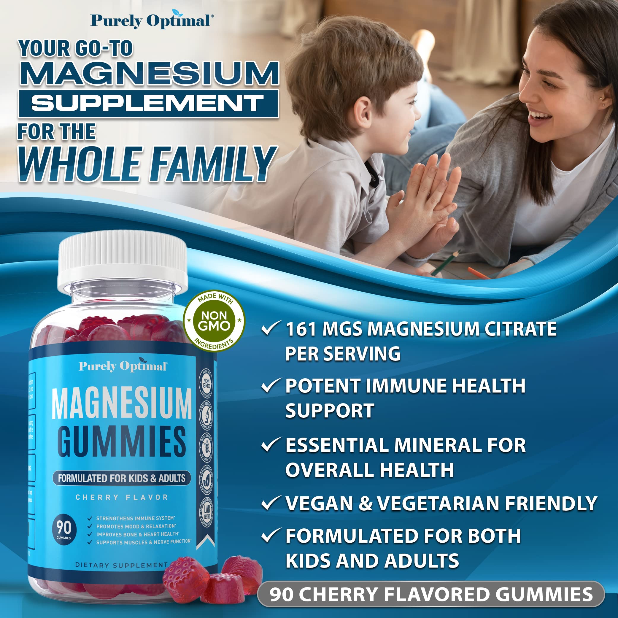 Premium Magnesium Gummies Kids & Adults - Magnesium Citrate for Digestion Support Purely OptimalUS supplements