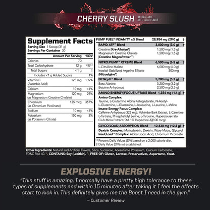 PMD Sports Ultra Pump Fuel Insanity - Pre Workout – Cherry Slush (30 Servings) PMDUS supplements