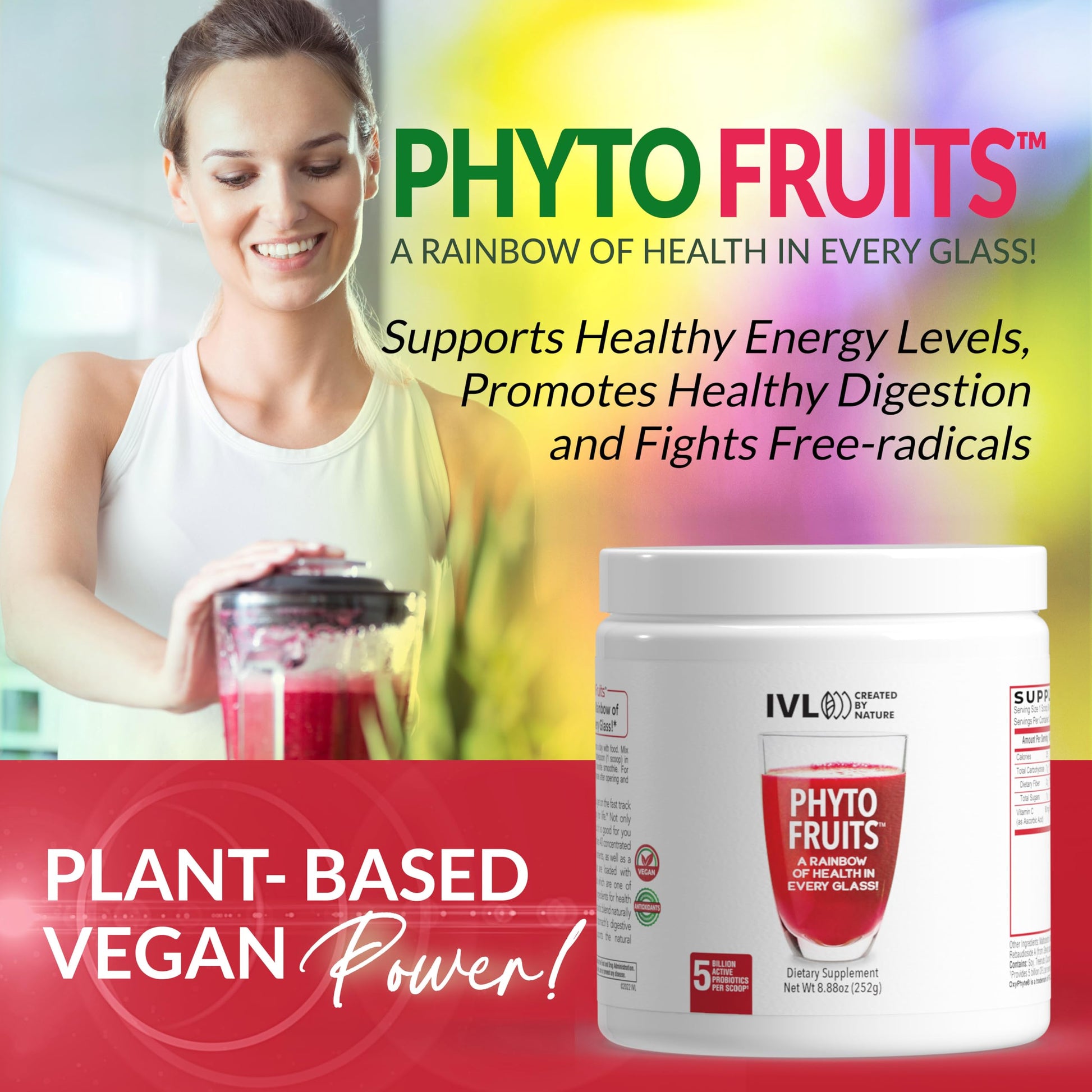 IVL - Phyto Fruits Superfood Powder - Support Energy - Digestive & Probiotic - Antioxidant - Vegan - 40 Fruits and Nutrients Plus 6 Probiotic Strains (30 Servings, 8.88 oz) IVLAu supplements