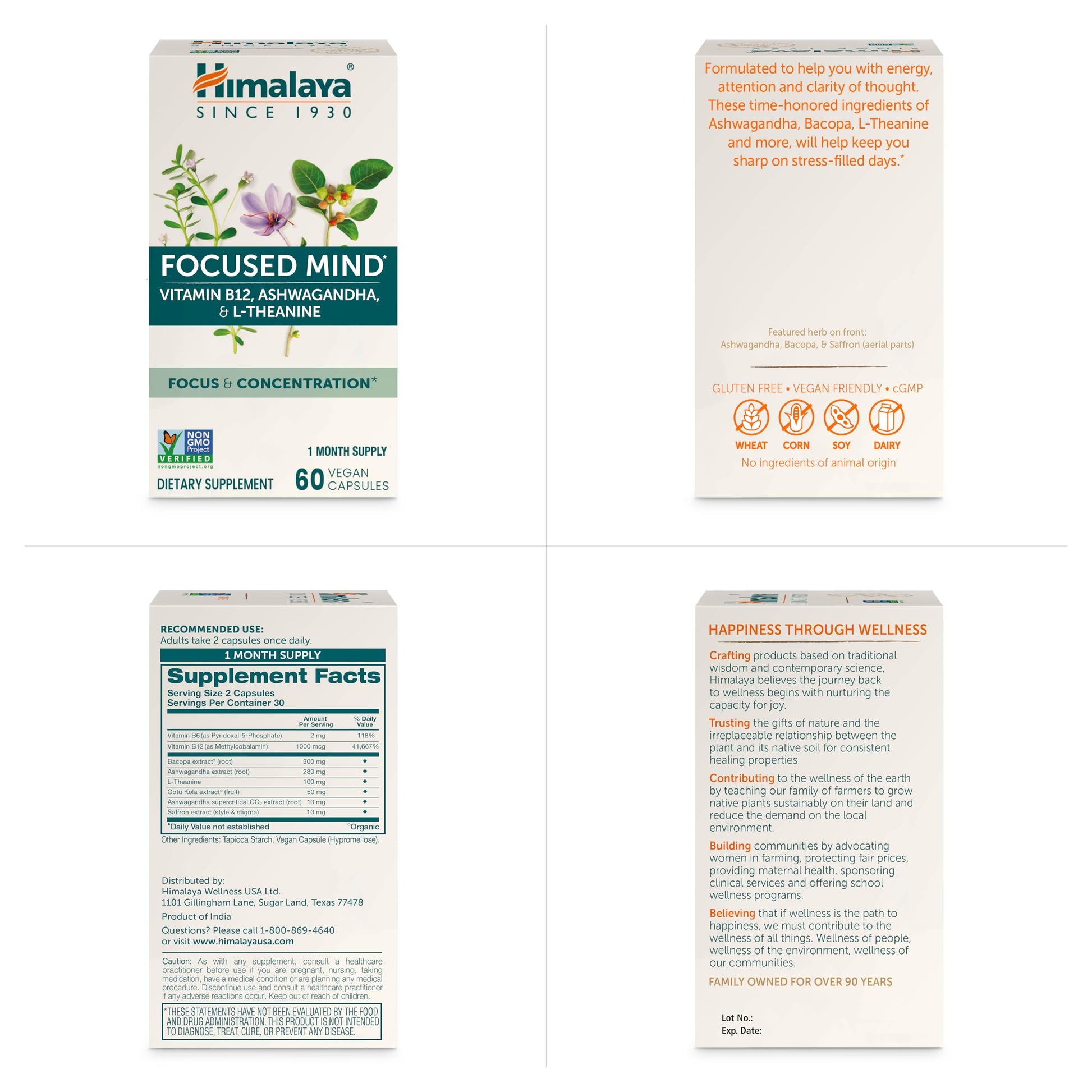 Himalaya Focused Mind Supplement, with Ashwagandha, Bacopa & L-Theanine for Attention, Focus and Energy Support, 60 Vegan Capsules, Gluten Free, 1 Month Supply HimalayaAu supplements