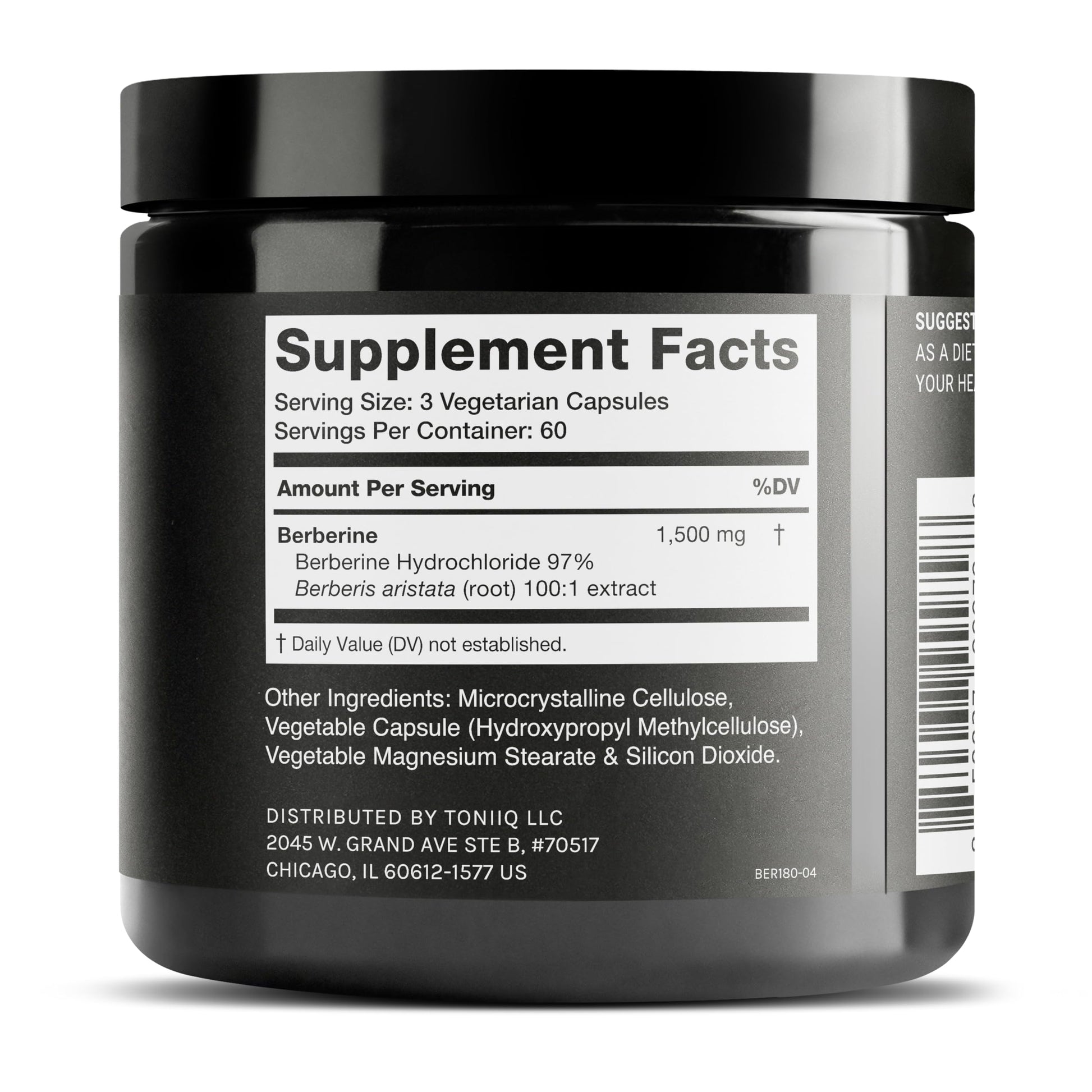 Toniiq Ultra High Strength Berberine HCl from The Himalayas - 100:1 Concentrated Extract - Lab-Tested 97% Berberine HCl - 180 Vegetarian Capsules, 1500 mg per Serving ToniiqAu supplements