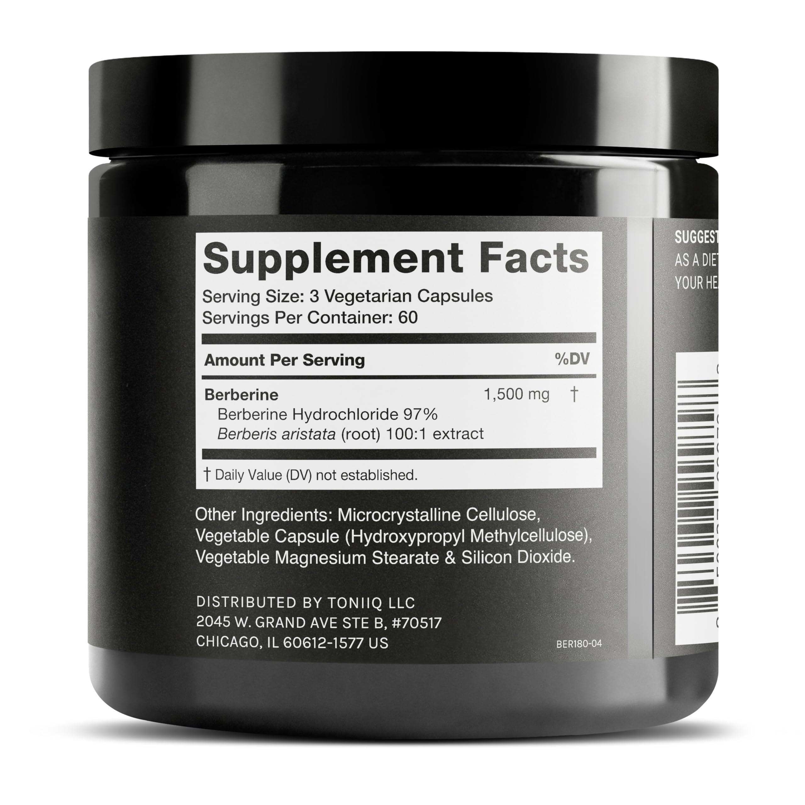 Toniiq Ultra High Strength Berberine HCl from The Himalayas - 100:1 Concentrated Extract - Lab-Tested 97% Berberine HCl - 180 Vegetarian Capsules, 1500 mg per Serving ToniiqAu supplements