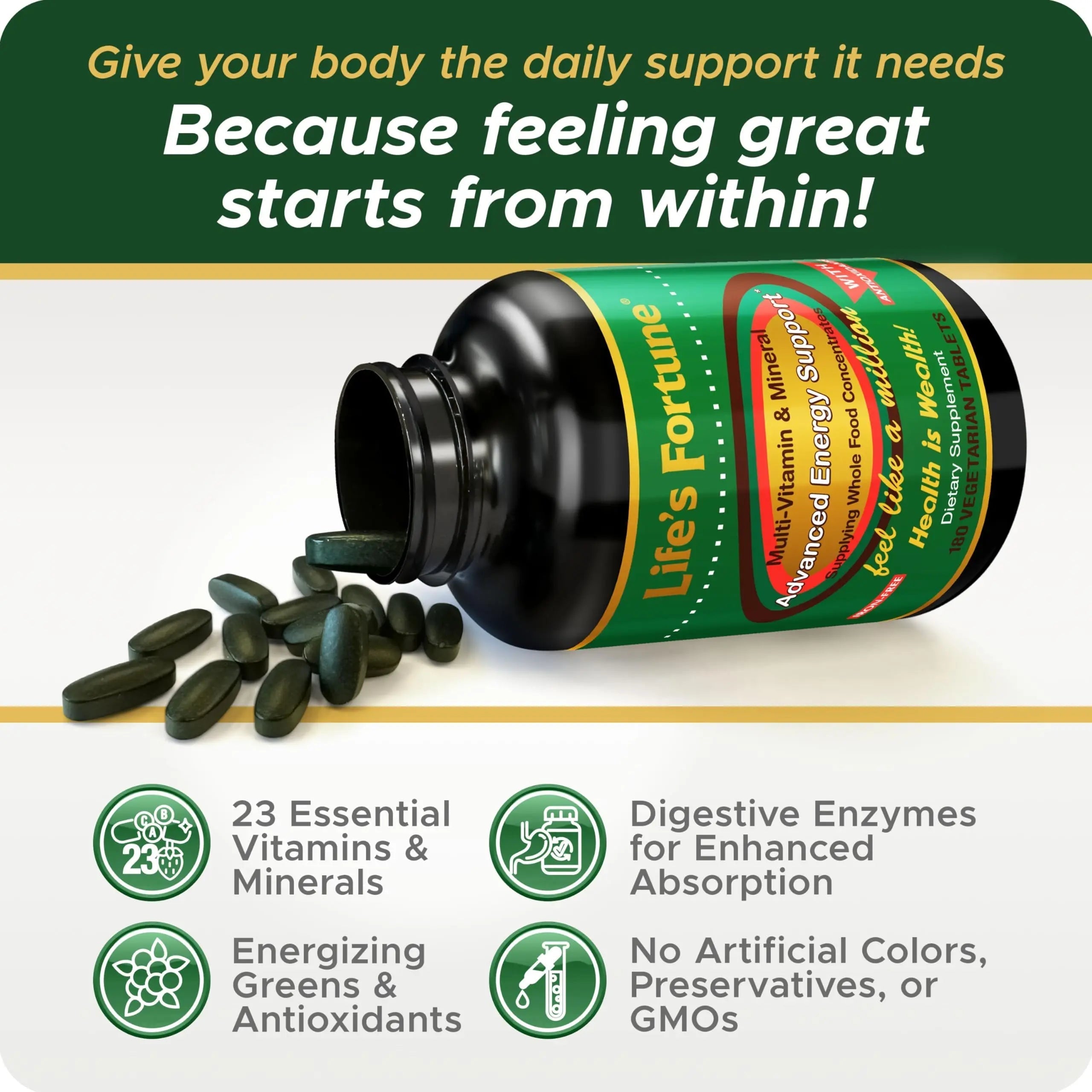 Life's Fortune Multivitamin & Mineral Supplement, Daily Natural Energy Source for Men & Women, with Superfood Greens Life's FortuneAu supplements