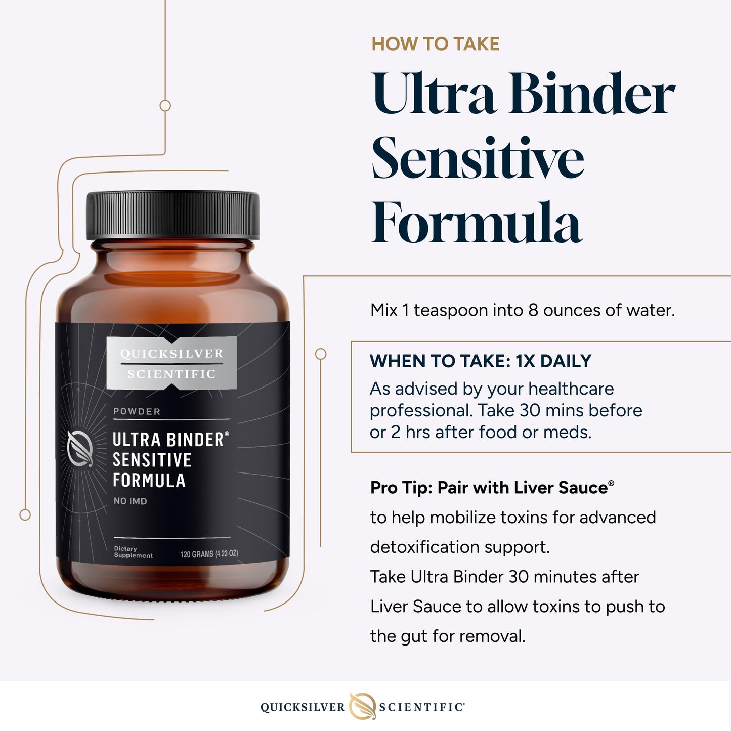 Quicksilver Scientific Ultra Binder Sensitive Formula - Gut Health Supplement with Activated Charcoal, Bentonite Clay - Cleansing Support Powder (120g) Quicksilver ScientificUS supplements