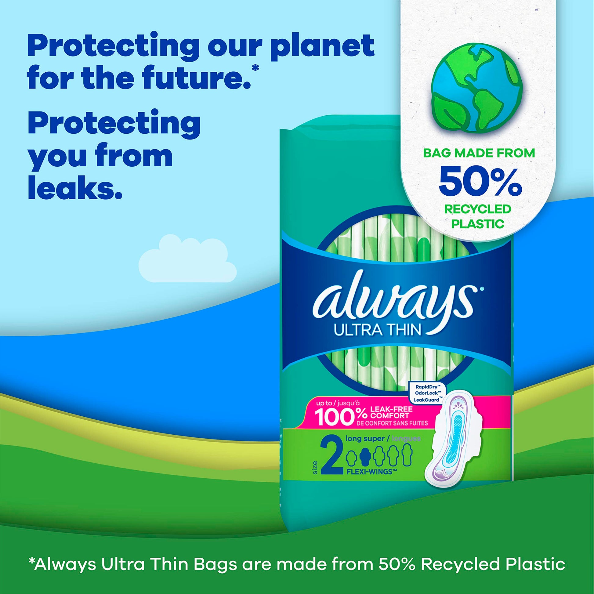 Always Ultra Thin Feminine Pads For Women, Size 2 Long Super Absorbenc AlwaysAu supplements