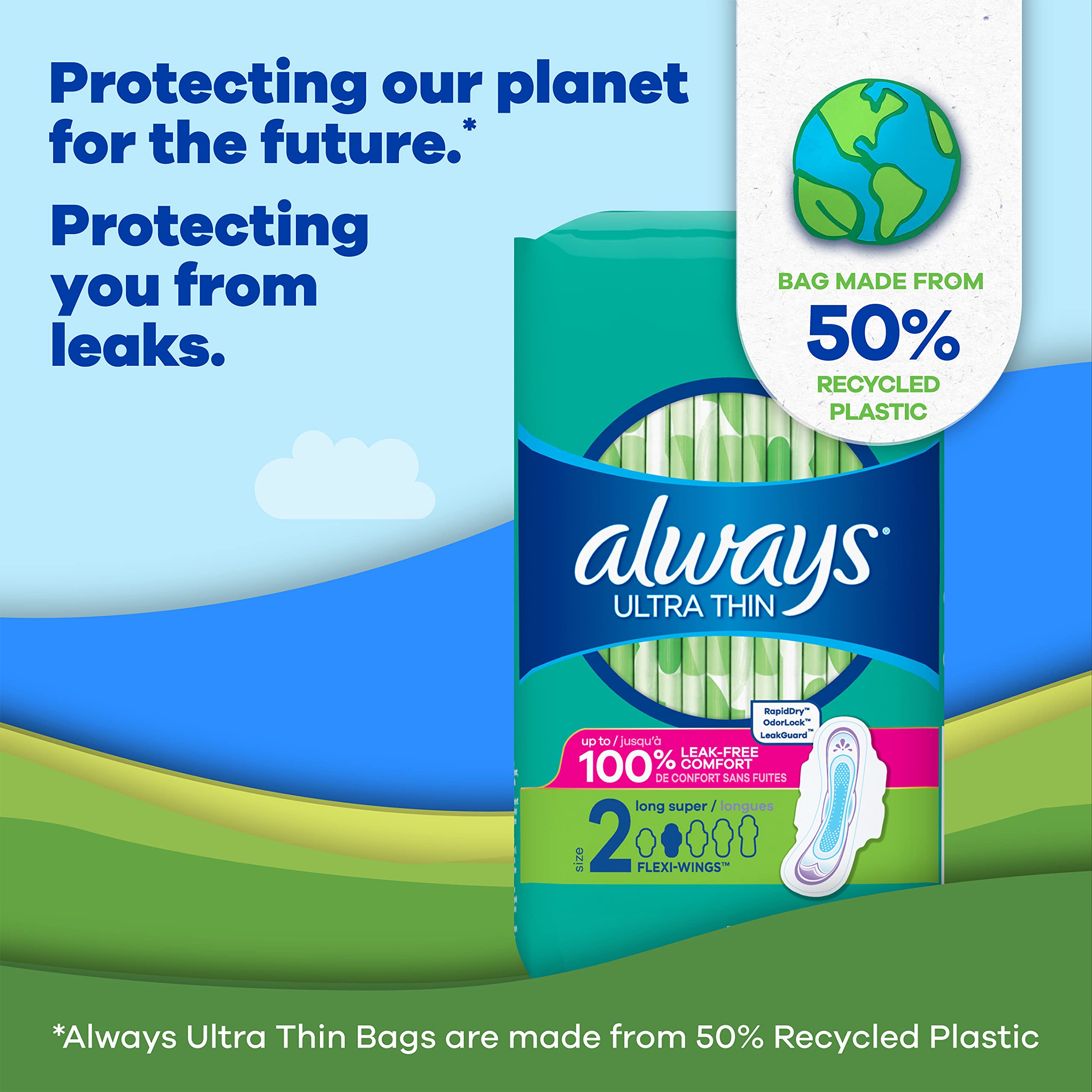 Always Ultra Thin Feminine Pads For Women, Size 2 Long Super Absorbenc AlwaysAu supplements