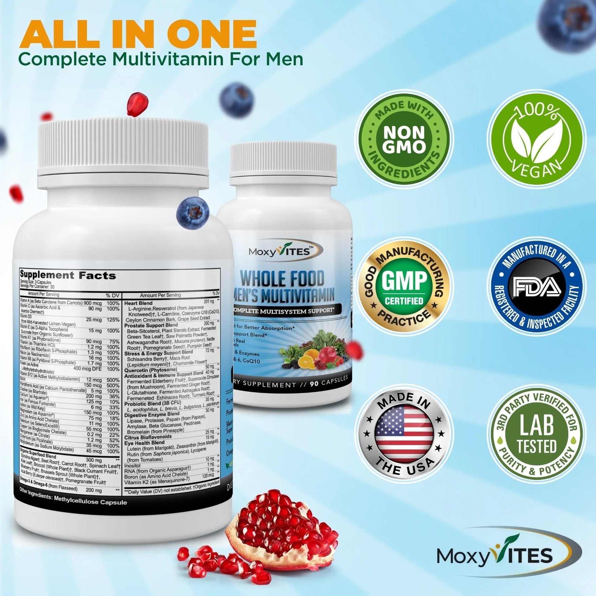 Methylated Mens Multivitamins - Daily Mens Vitamins with 44 Organic Whole Food - Multivitamin for Men with Iron & Fermented Nutrients MoxyVitesAu supplements