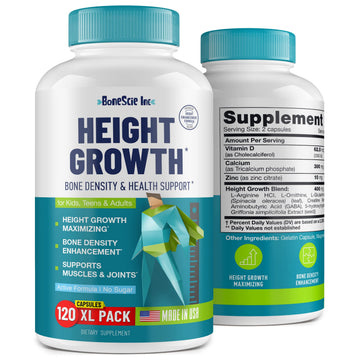 Height Growth Maximizer - Made in USA - Natural Height Increase Booster & Bone Growth Pills - Grow Taller Supplement for Adults, Teens & Kids - Vitamins for Boys & Girls to Get Taller - 120 capsules BONESCIE INCAu supplements