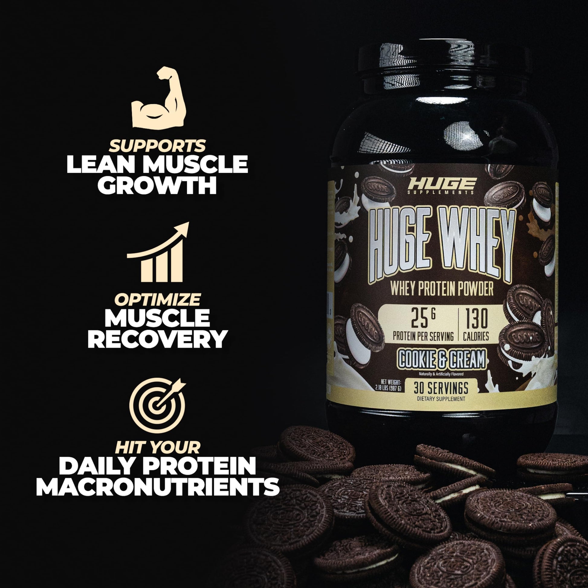 Huge Supplements Whey Protein Concentrate Powder, 25g Protein Per Serving, 5g BCAA Huge SupplementsUS supplements