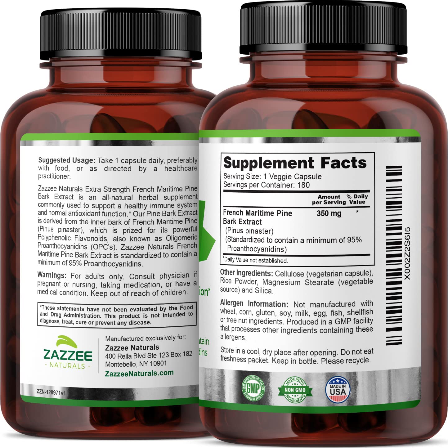 Zazzee Extra Strength French Maritime Pine Bark Extract, 350 mg Per Capsule ZazzeeAu supplements