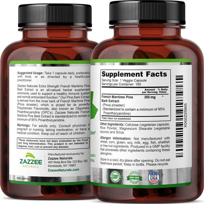 Zazzee Extra Strength French Maritime Pine Bark Extract, 350 mg Per Capsule ZazzeeUS supplements