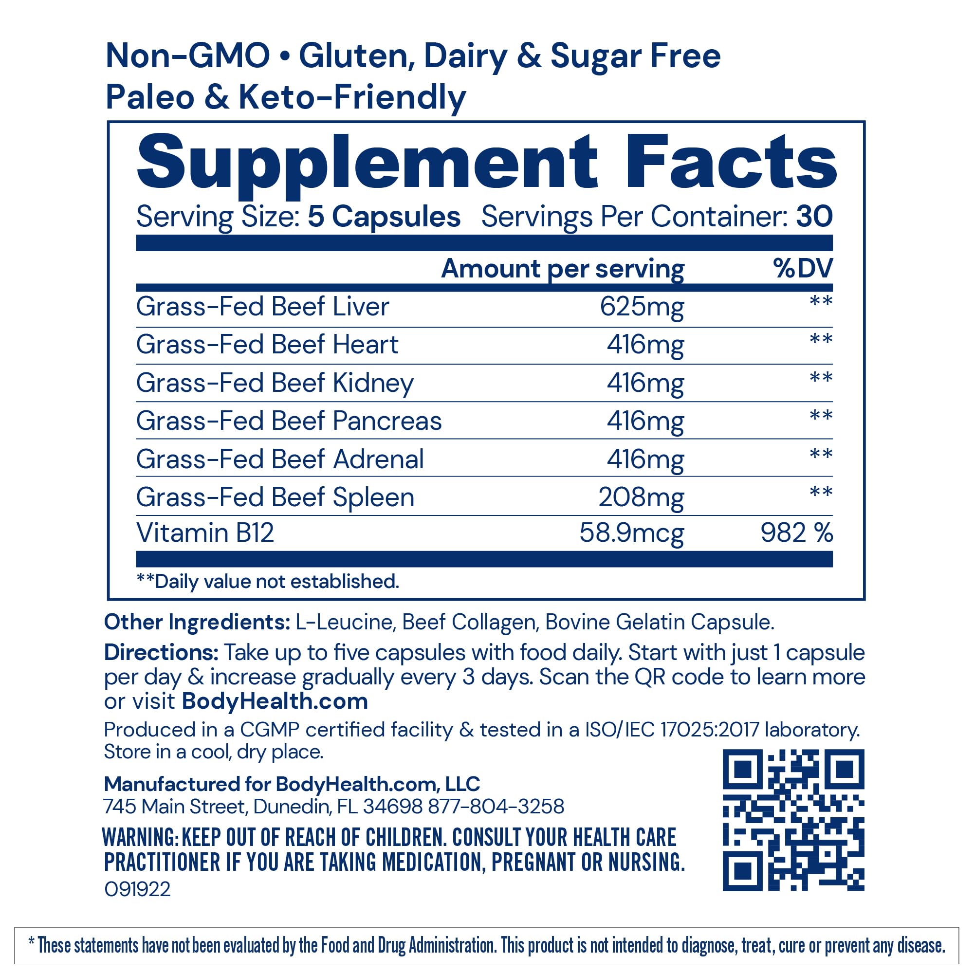 BodyHealth Organ+ Grass-Fed Glandular Organ Complex, Grassfed Beef Organ Supplement, Dessicated Beef Liver, Heart, Kidney, Pancreas, Spleen, Non GMO, Adrenal, Supplement, (150 Capsules) BodyHealthAu supplements